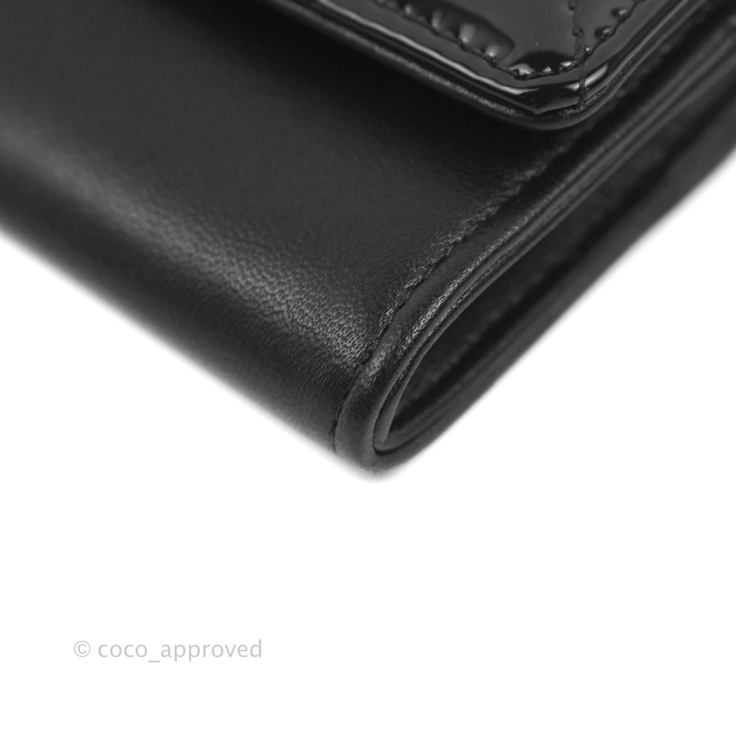 Chanel Quilted Flap Card Holder Black Patent Lambskin Gold Hardware