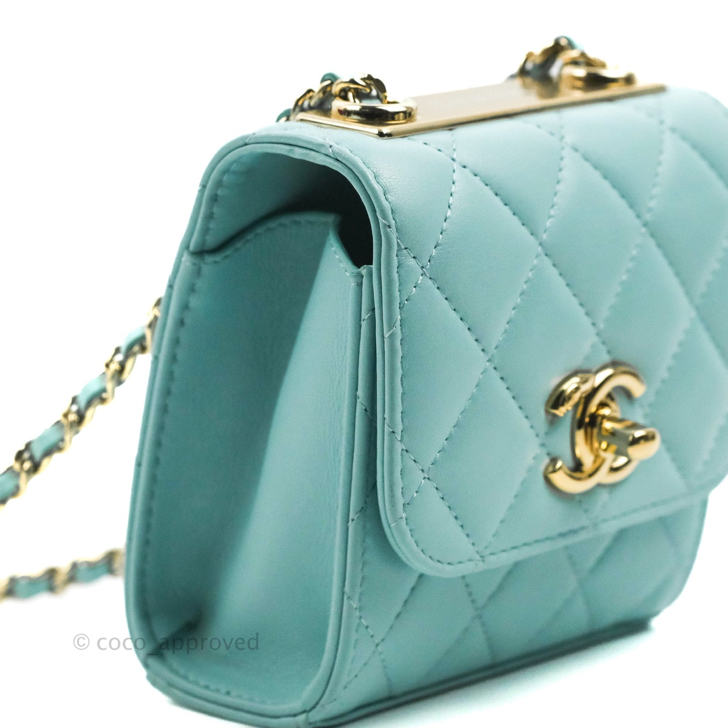 Chanel Mini Quilted Trendy CC Clutch With Chain Tiffany Blue Lambskin Gold Hardware