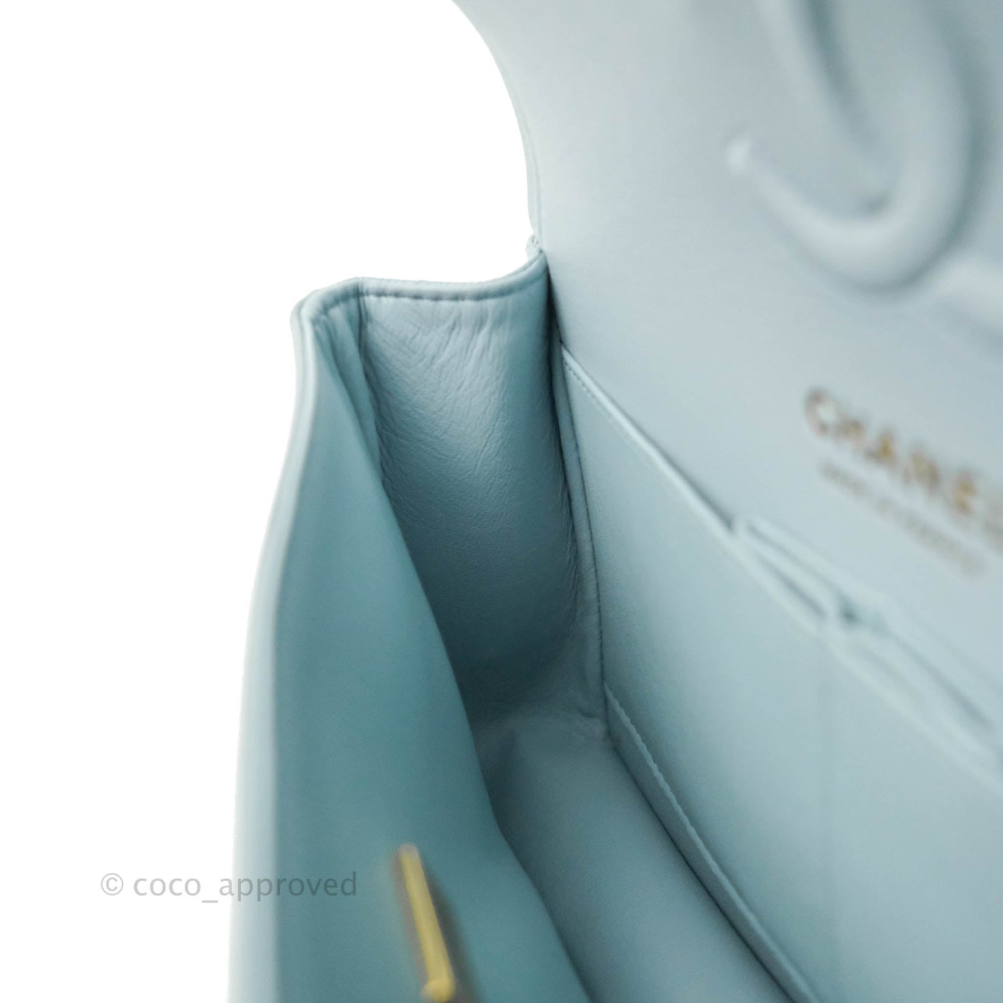 Chanel Small Classic Quilted Flap Light Blue Caviar Gold Hardware