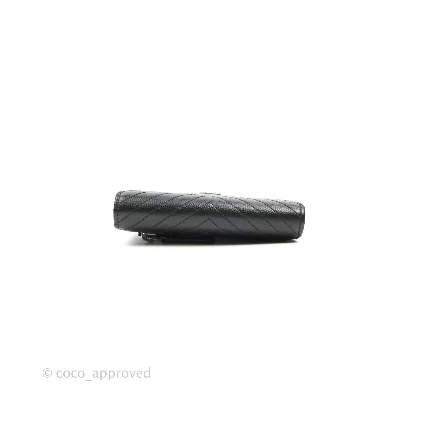 Chanel Classic Flap Chevron Wallet Black Caviar Silver Hardware