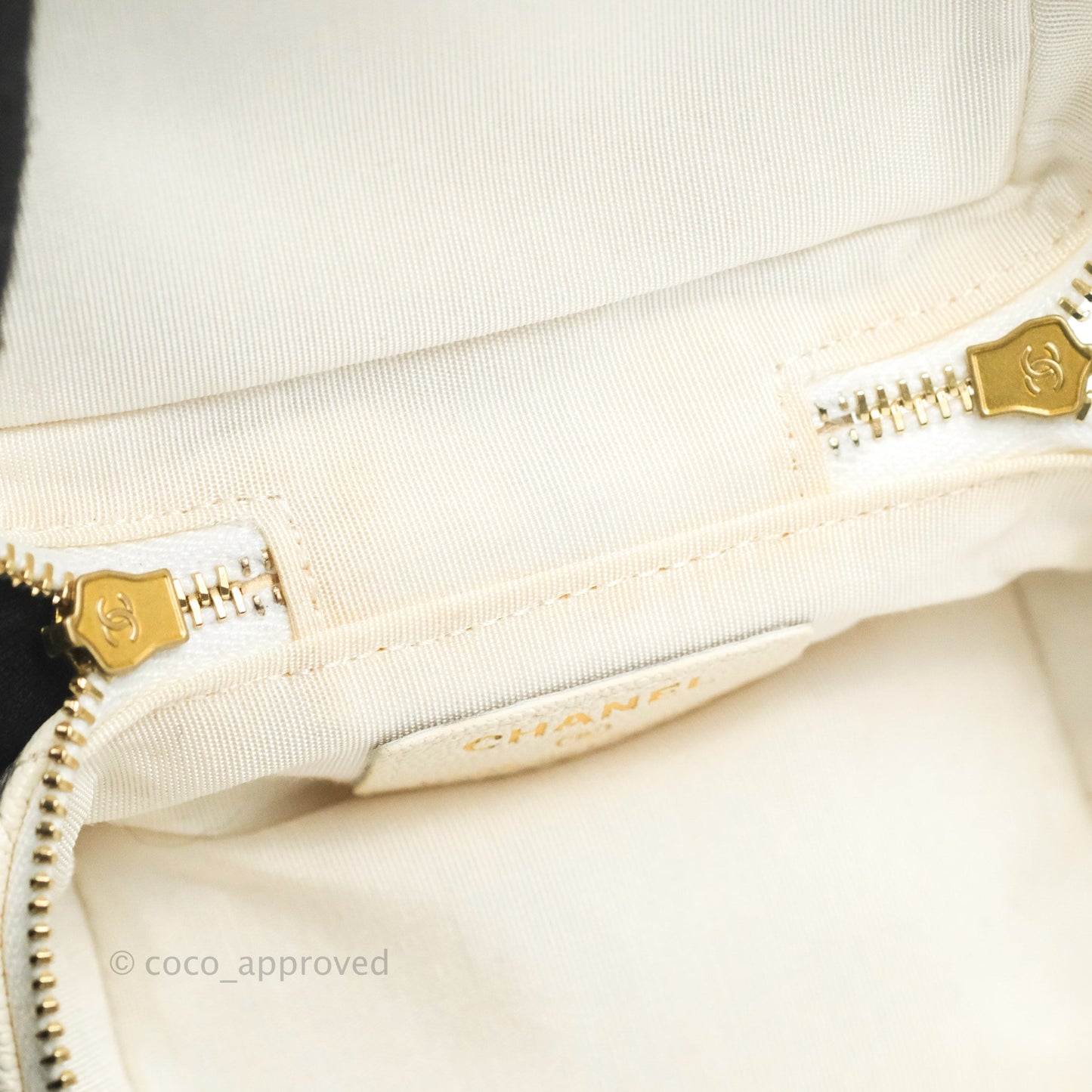 Chanel Mini Clutch With Chain White Caviar Aged Gold Hardware