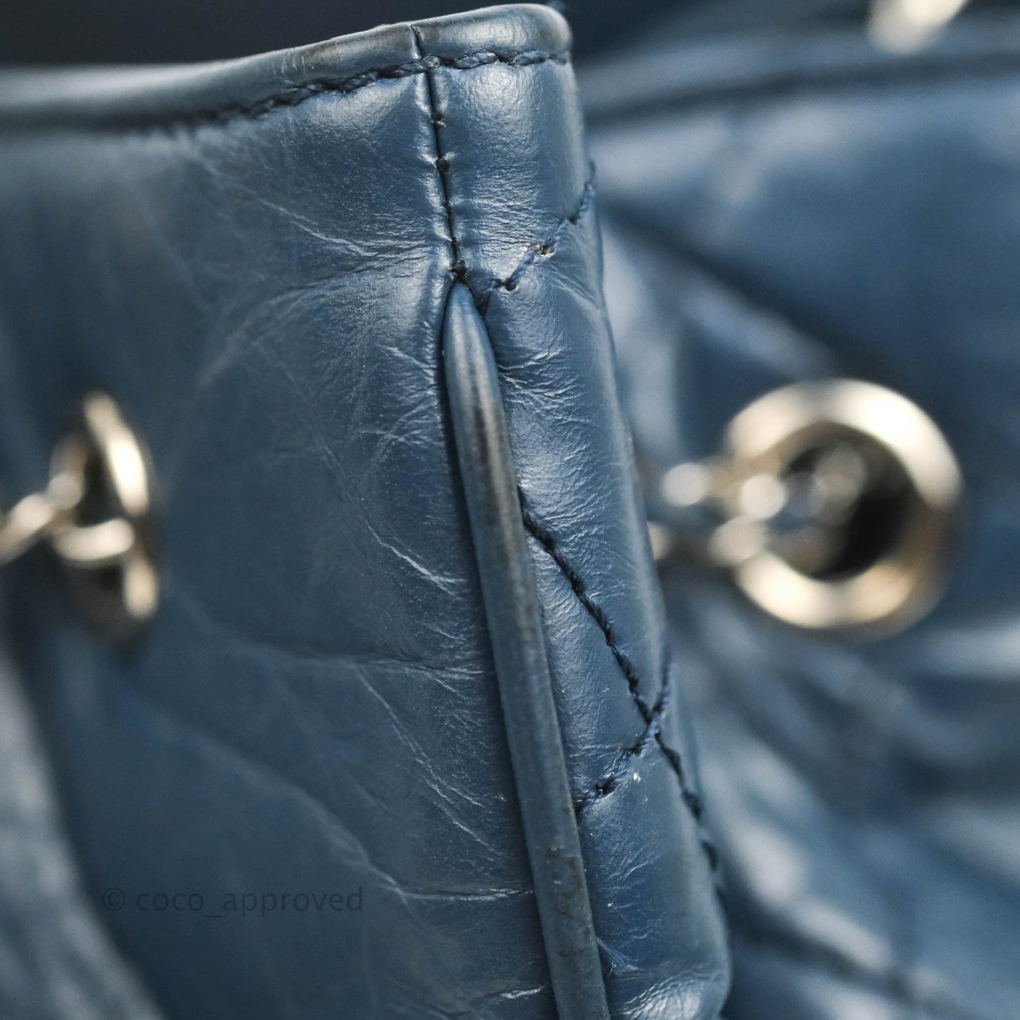 Chanel Drawstring Bucket Bag Dark Blue Aged Calfskin Silver Hardware