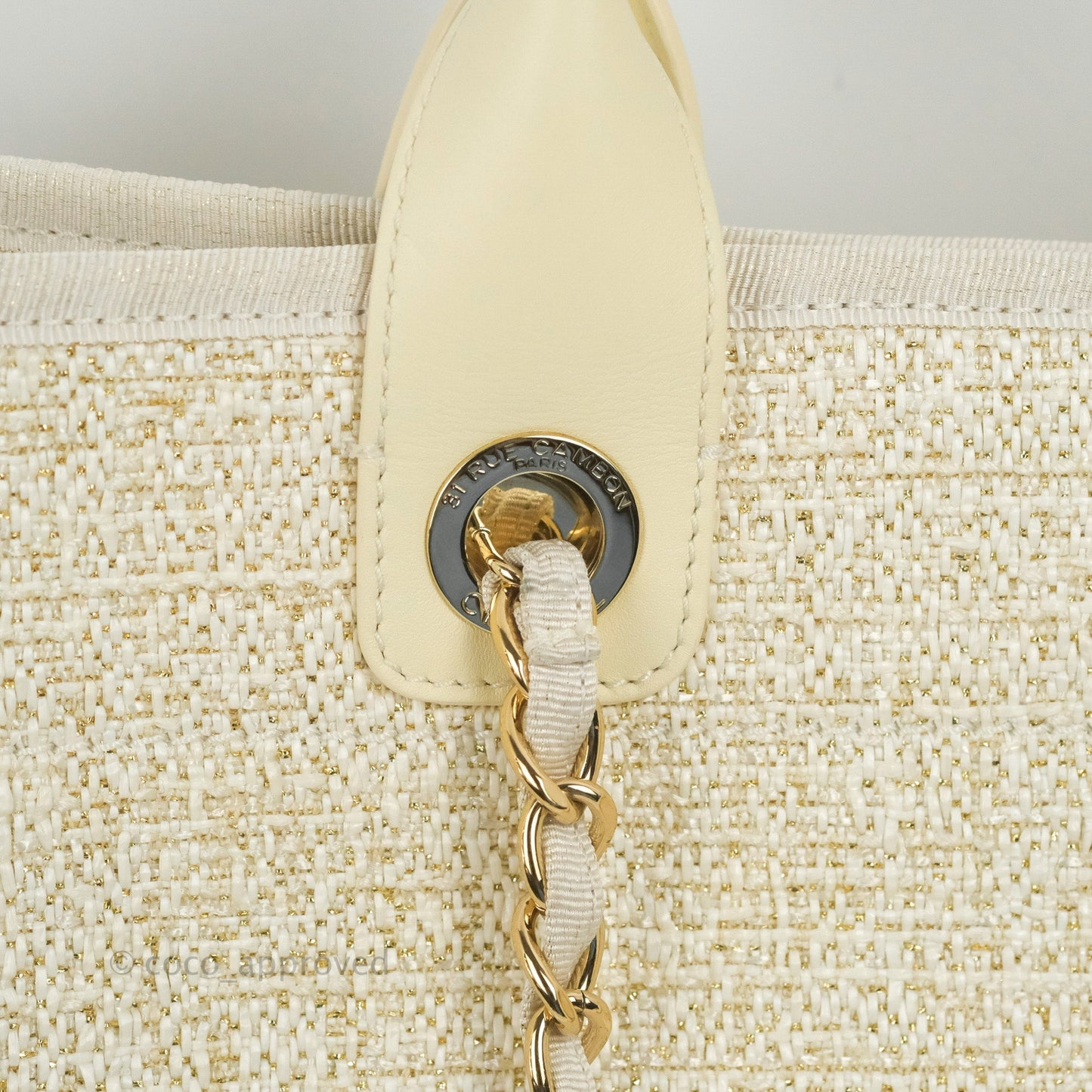 Chanel Large Deauville Ivory/Gold Canvas Gold Hardware