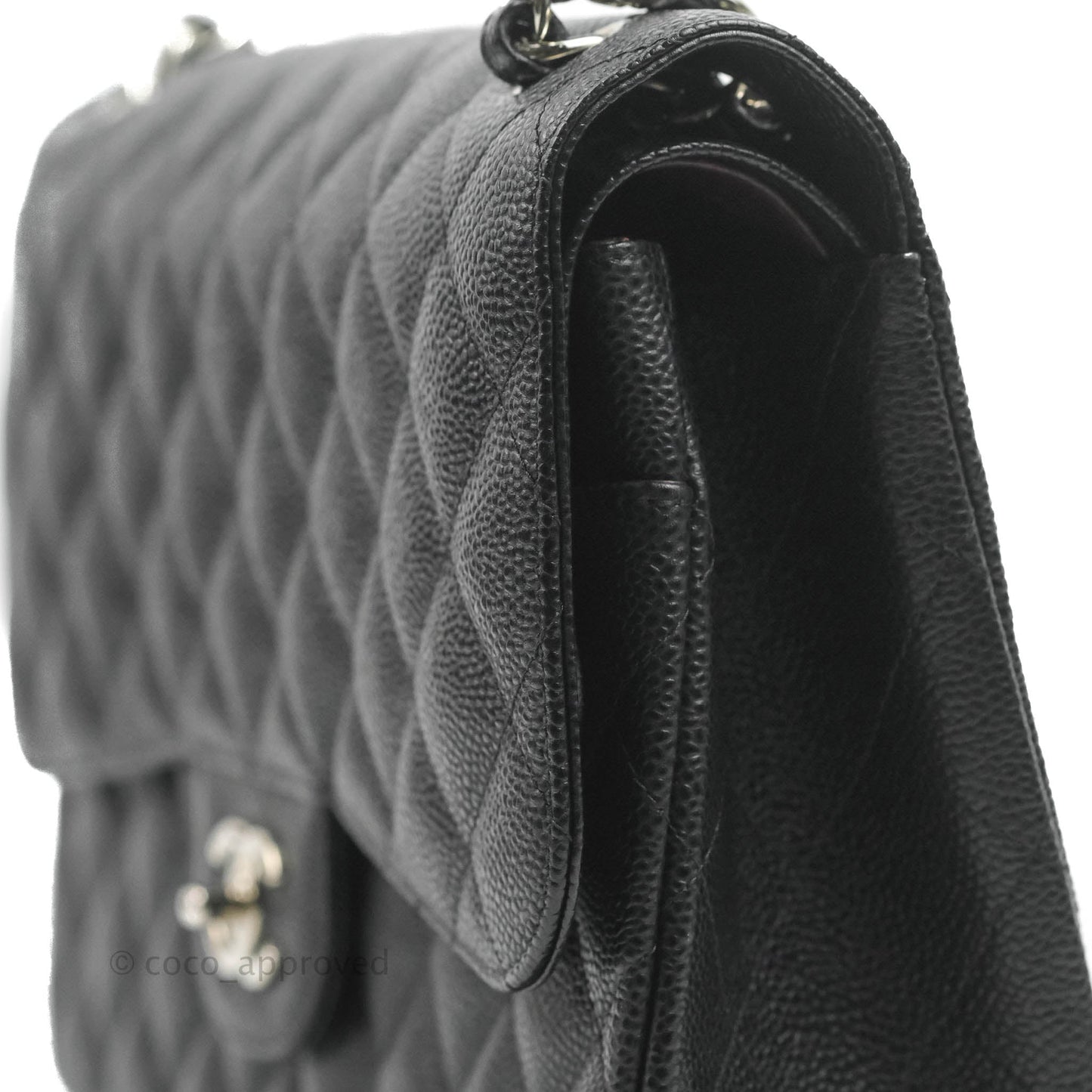 Chanel Classic Quilted Jumbo Double Flap Black Caviar Silver Hardware⁣⁣