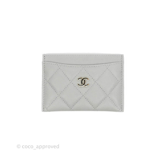 Chanel Classic Caviar Flat Card Holder Grey Gold Hardware 21A