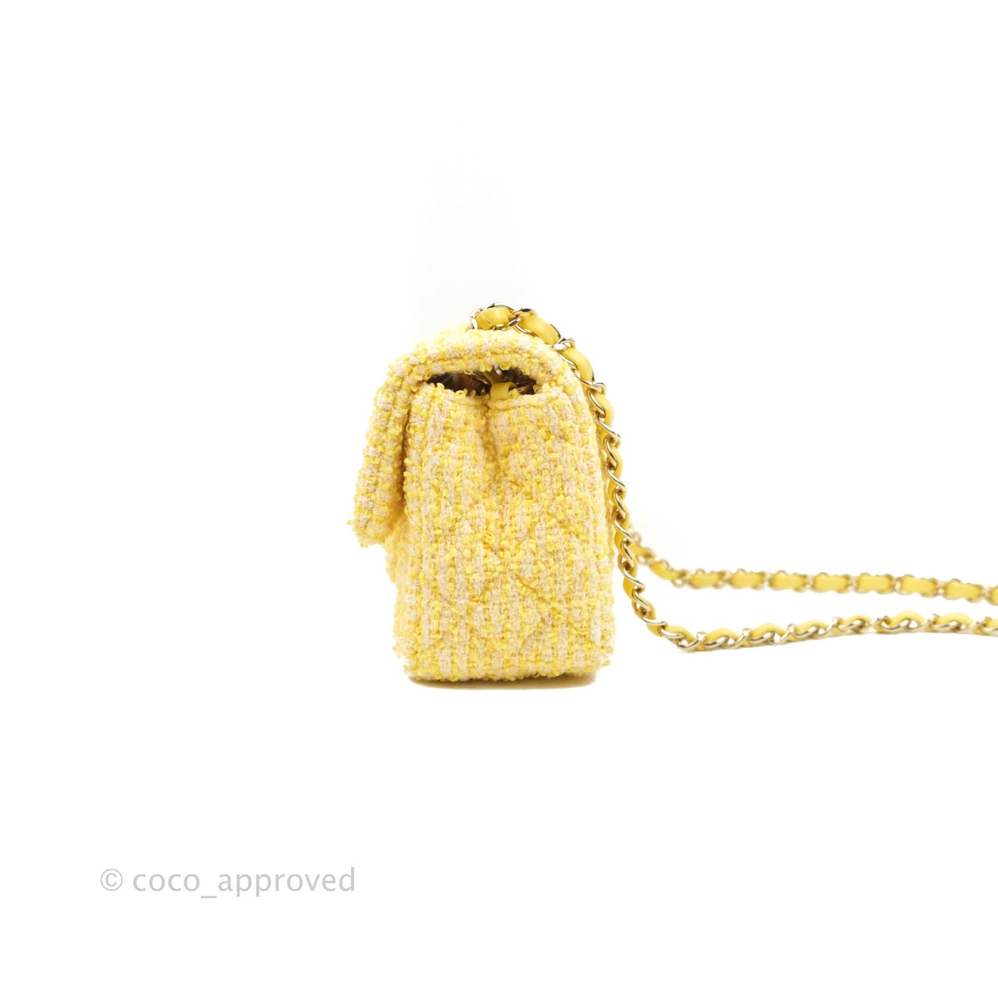 Chanel Classic Mini Rectangular Flap Yellow Tweed Gold Hardware