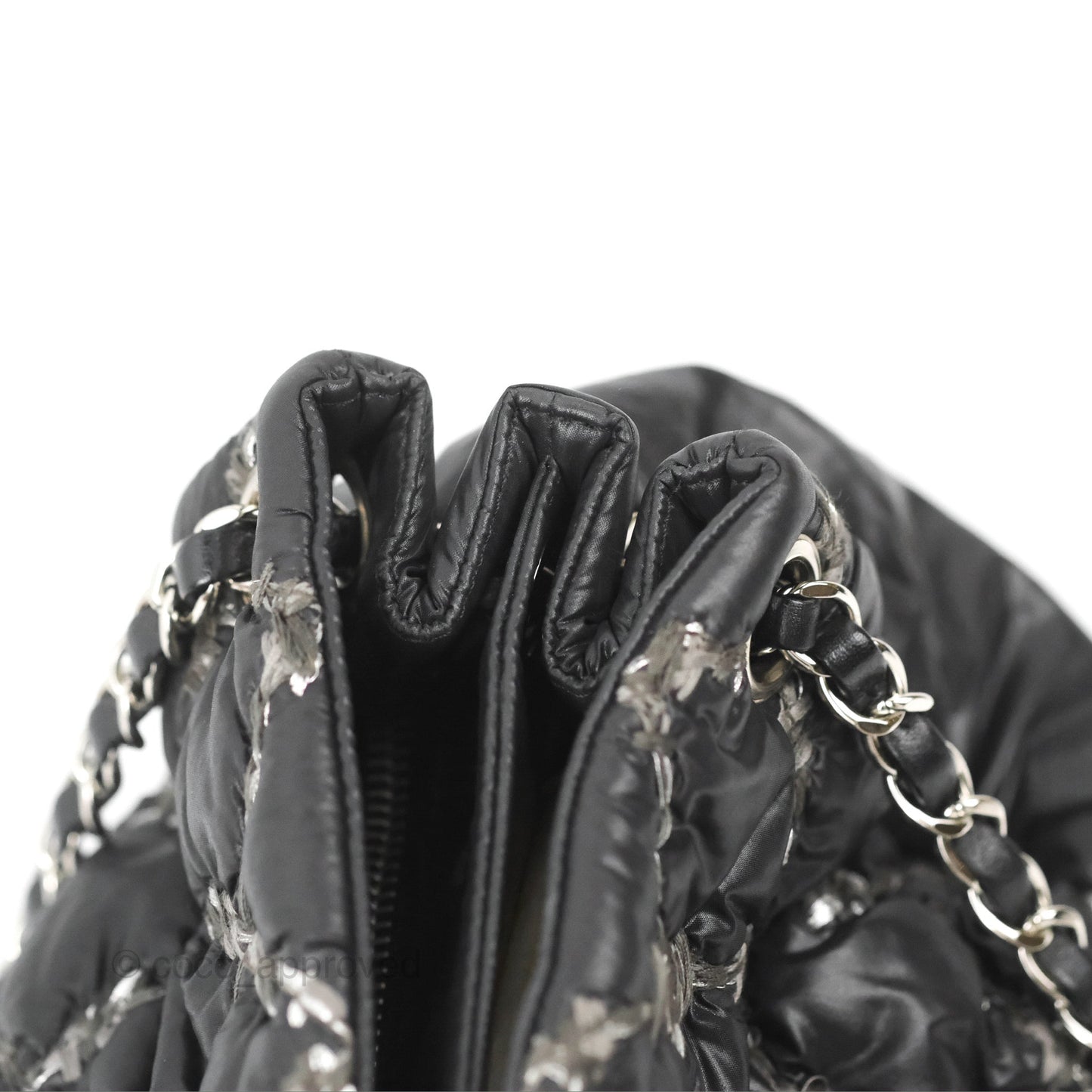 Chanel Large Tweed on Stitch Tote Quilted Nylon Black