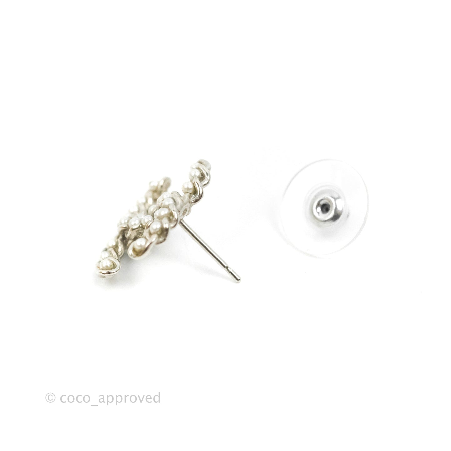 Chanel CC Pearl Earrings Silver Hardware 15P