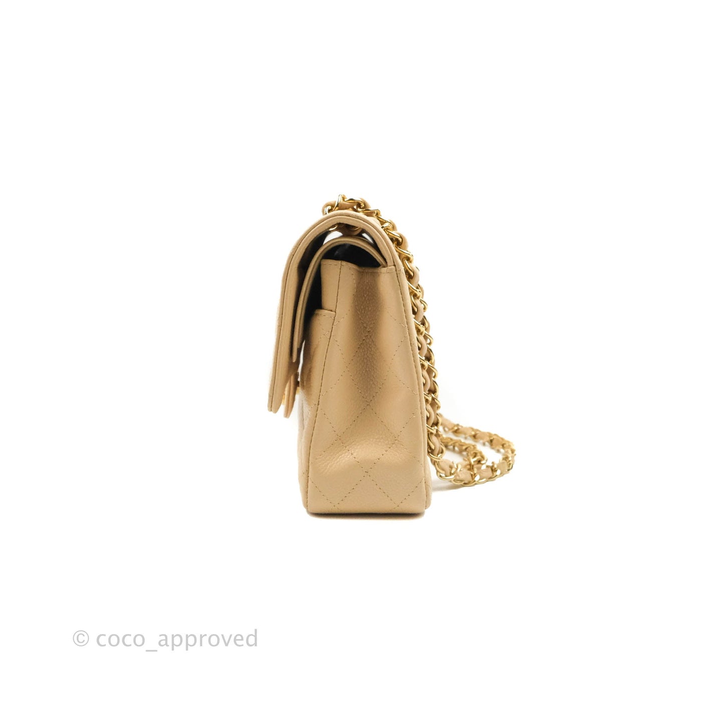 Chanel Classic M/L Medium Flap Quilted Beige Caviar Gold Hardware