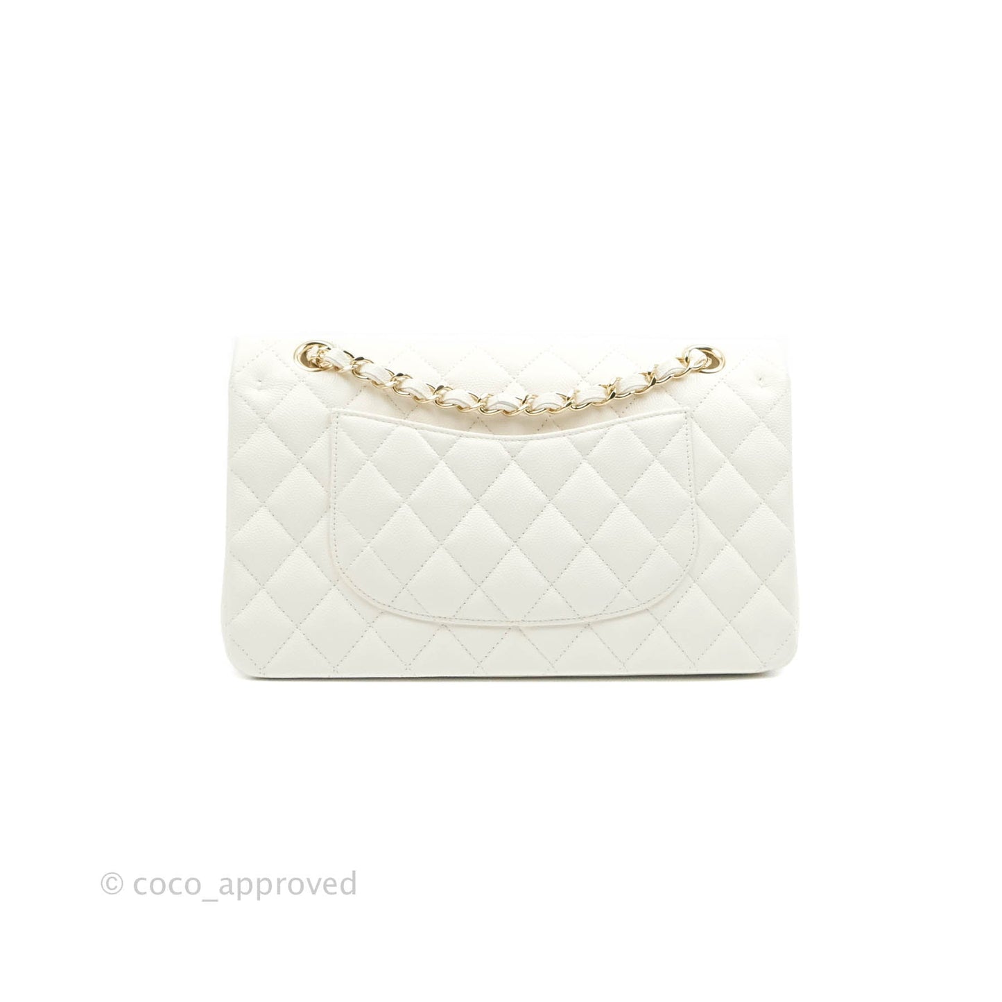 Chanel Classic M/L Medium Double Flap White Caviar Gold Hardware 21B