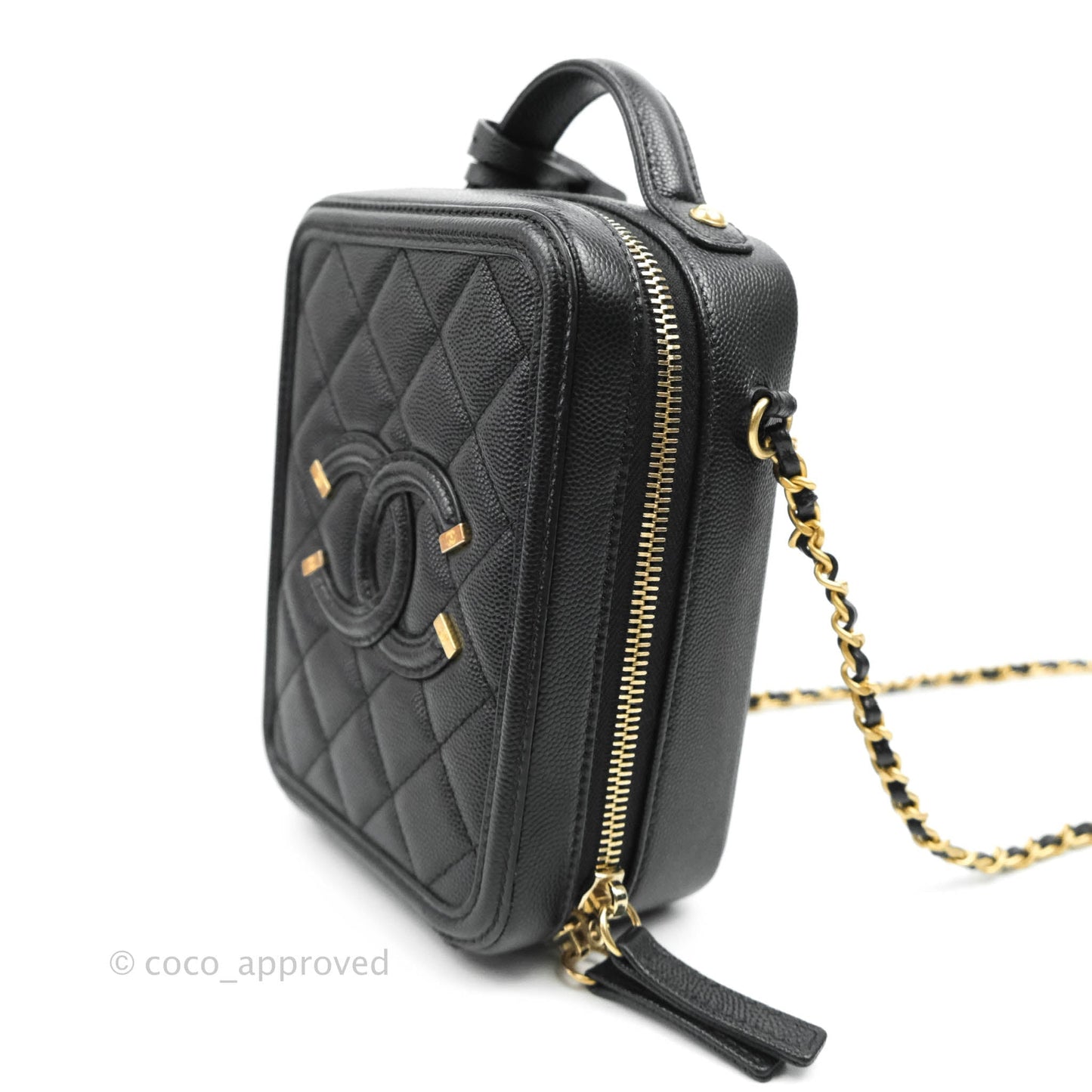 Chanel Quilted CC North South Filigree Vanity Case Black Caviar Gold Hardware