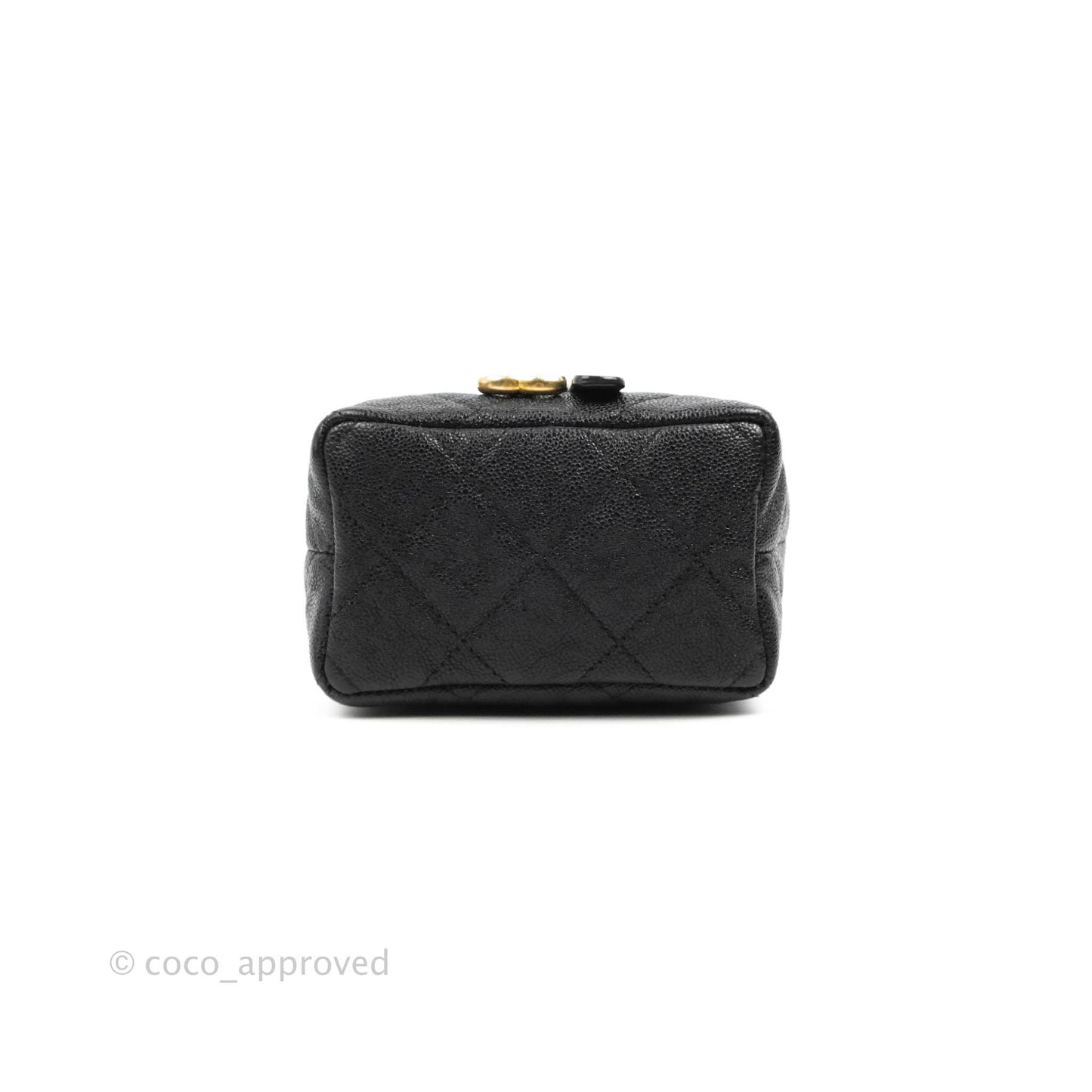 Chanel Quilted Mini Top Handle Vanity With Chain Black Caviar Aged Gold Hardware
