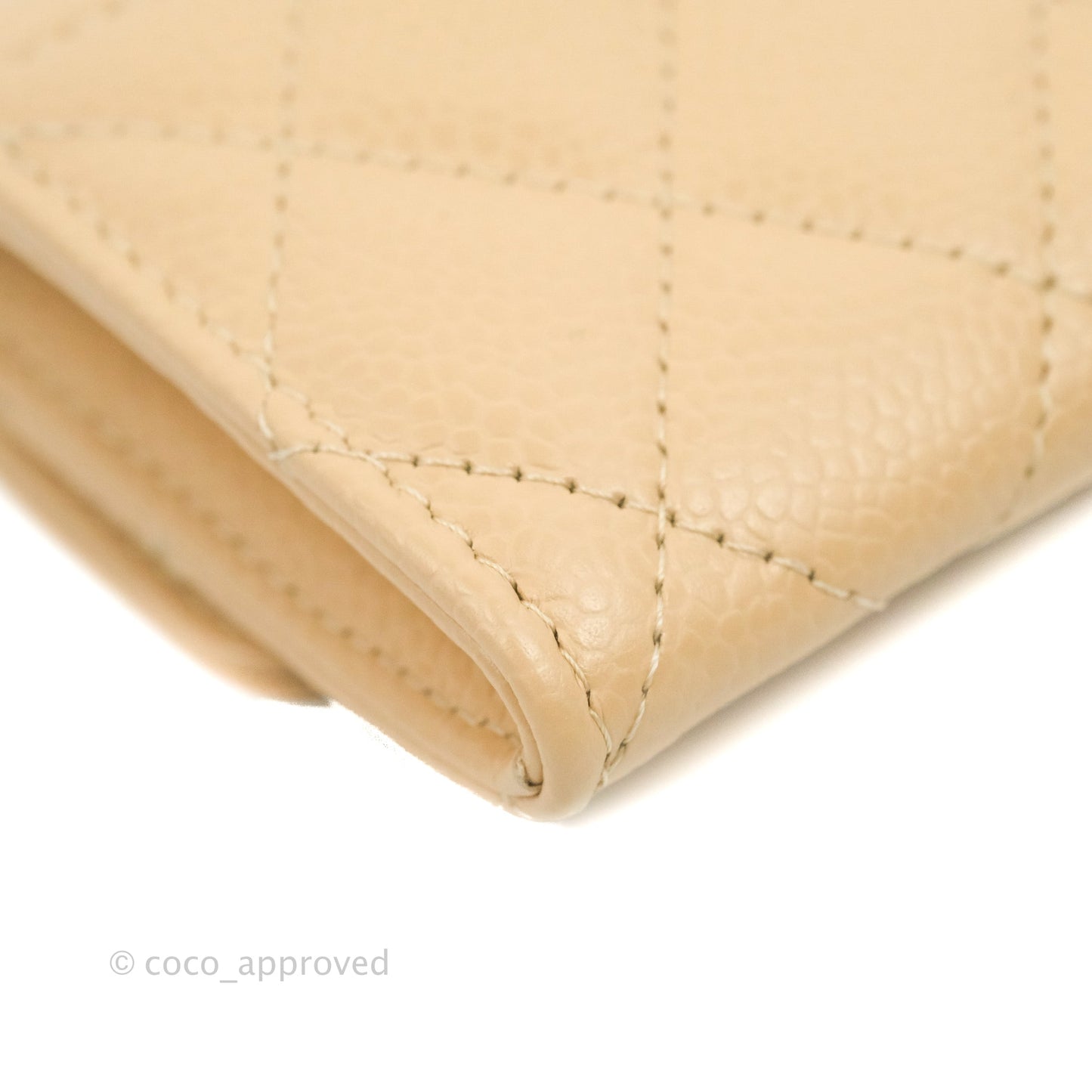 Chanel Quilted Flap Card Holder Beige Caviar Gold Hardware