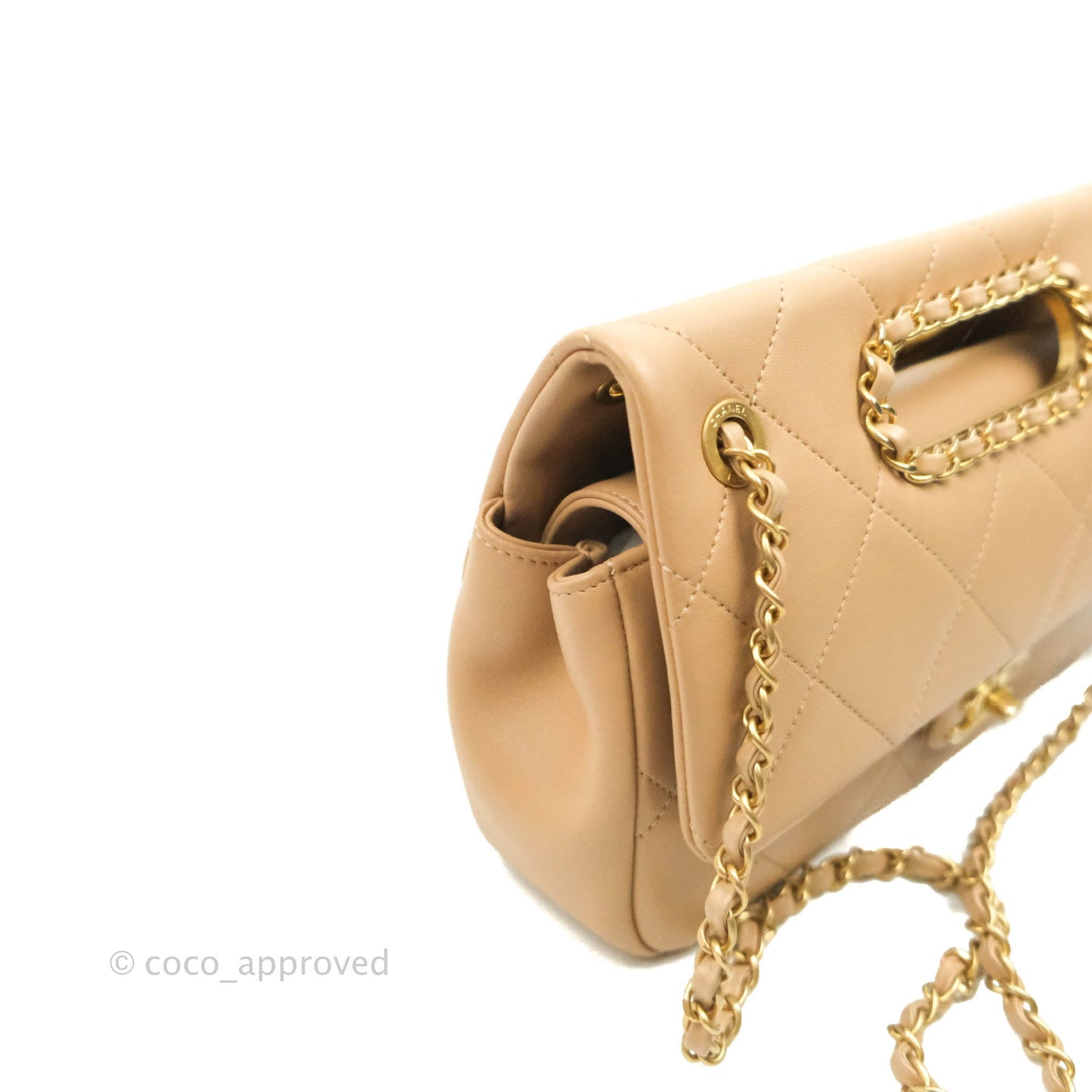 Chanel A Real Catch Quilted Flap Bag Beige Aged Gold Hardware