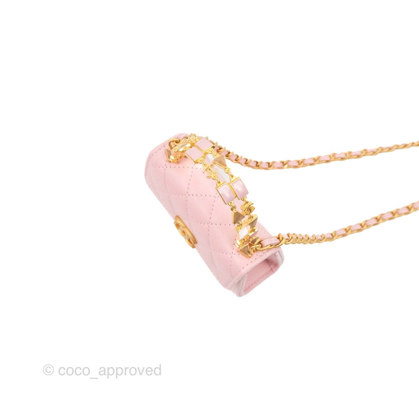 Chanel Enamel Top Handle Clutch with Chain Pink Lambskin Aged Gold Hardware