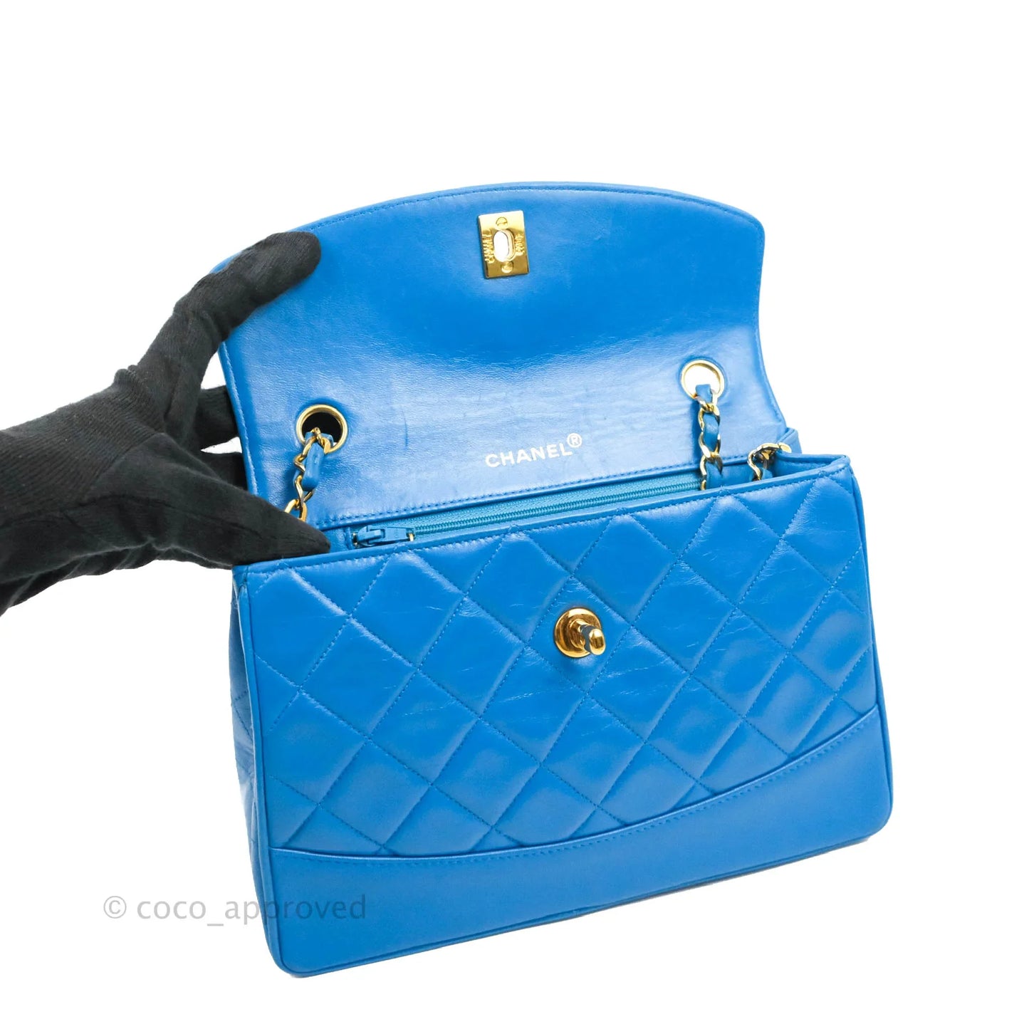 Chanel Vintage Trapezoid Flap Bag Blue Lambskin 24K Gold Hardware