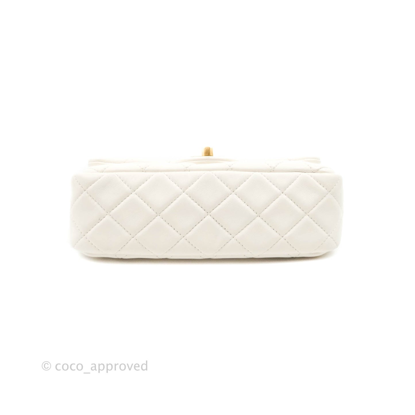 Chanel Mini Rectangular Pearl Crush Quilted White Lambskin Aged Gold Hardware