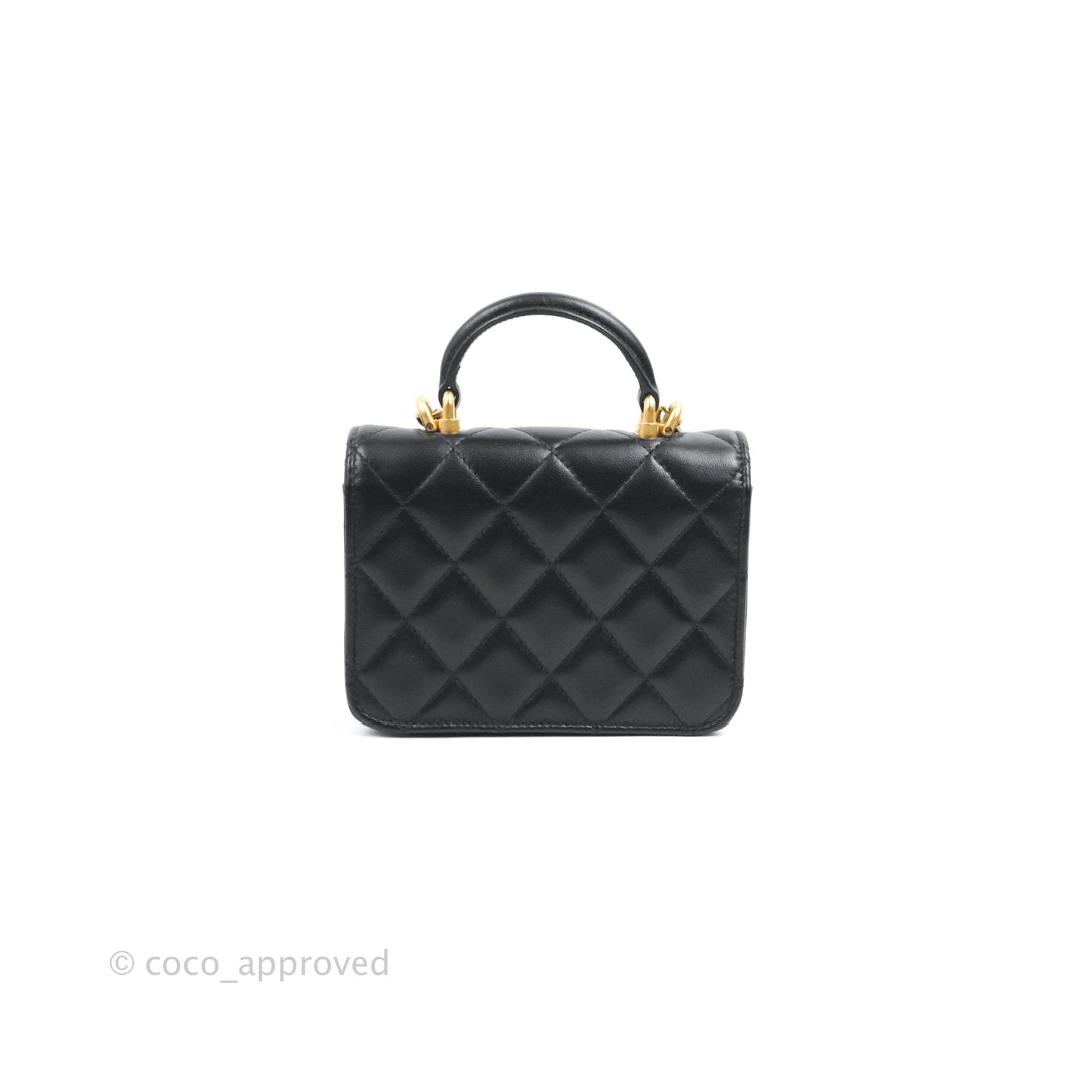 Chanel Mini Handle Flap Coin Purse With Chain Black Lambskin Gold Hardware