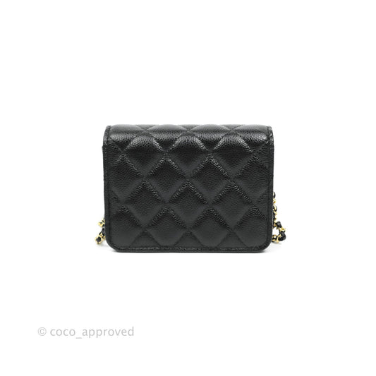 Chanel Miss Coco Clutch With Chain Quilted Black Caviar Gold Hardware