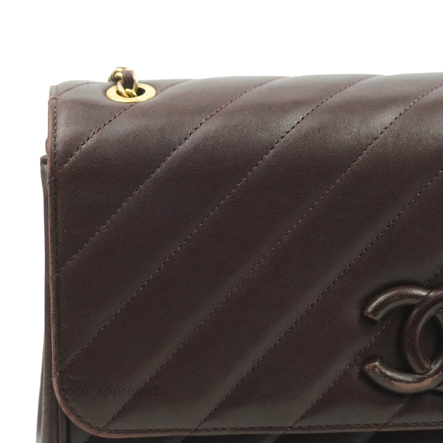 Chanel CC Signature Flap Bag Diagonal Burgundy Calfskin Aged Gold Hardware