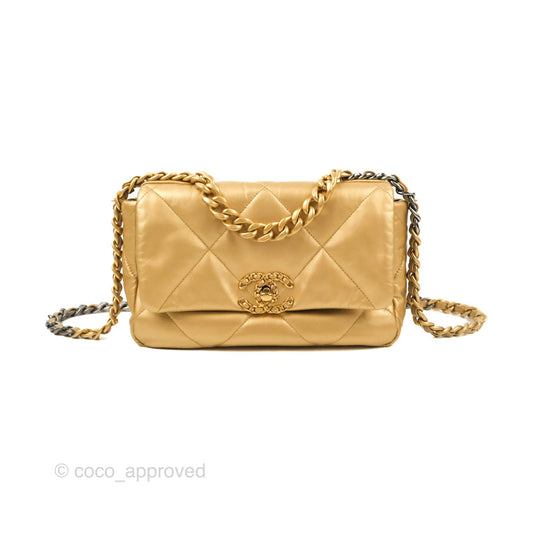 Chanel 19 Small Metallic Gold Lambskin Mixed Hardware