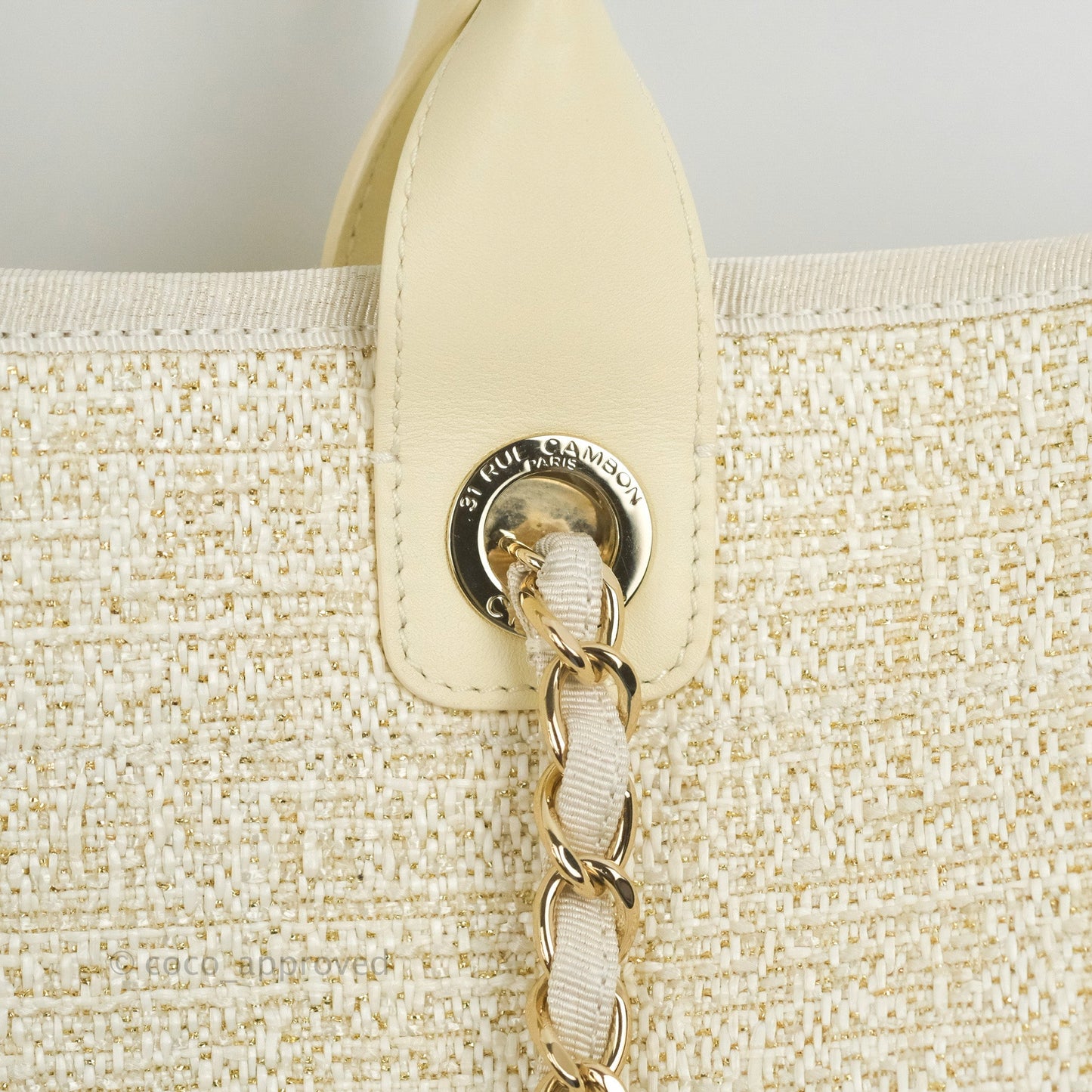 Chanel Large Deauville Ivory/Gold Canvas Gold Hardware
