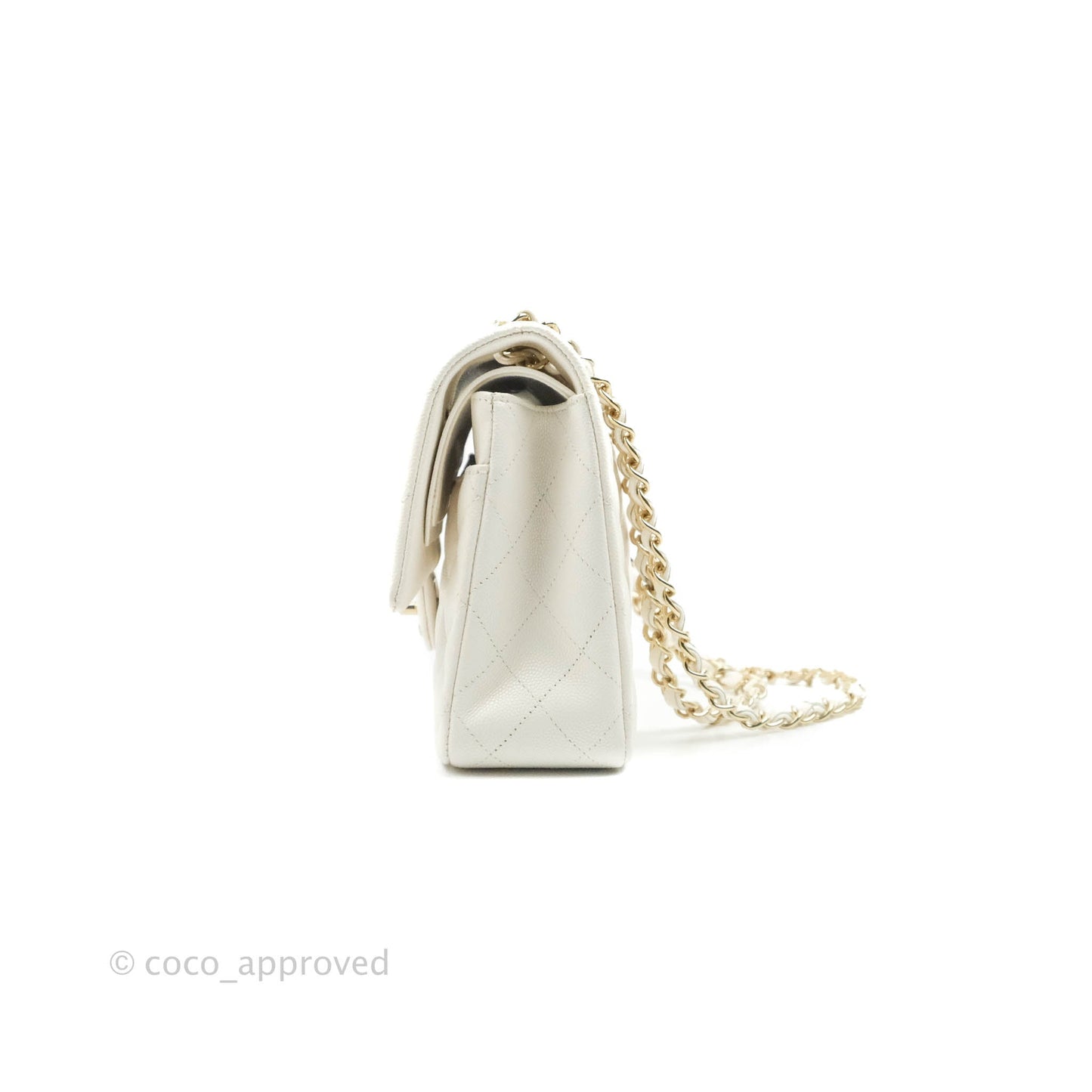 Chanel Classic M/L Medium Double Flap White Caviar Gold Hardware 21B