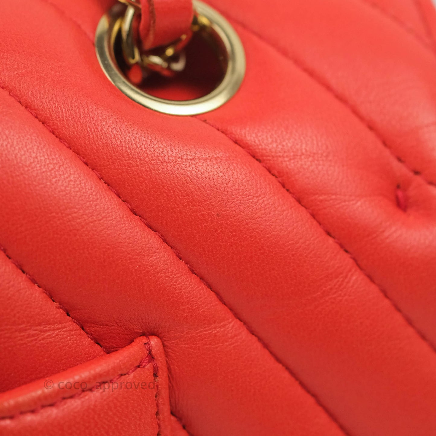 Chanel Classic M/L Medium Double Flap Brick Red Lambskin Gold Hardware