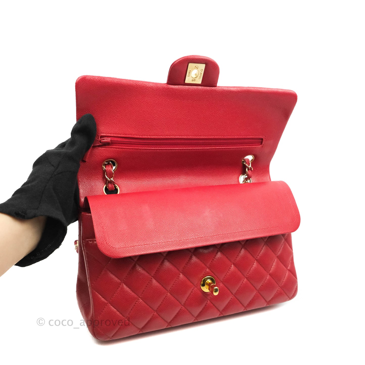 Chanel Classic M/L Medium Double Flap Red Caviar Gold Hardware