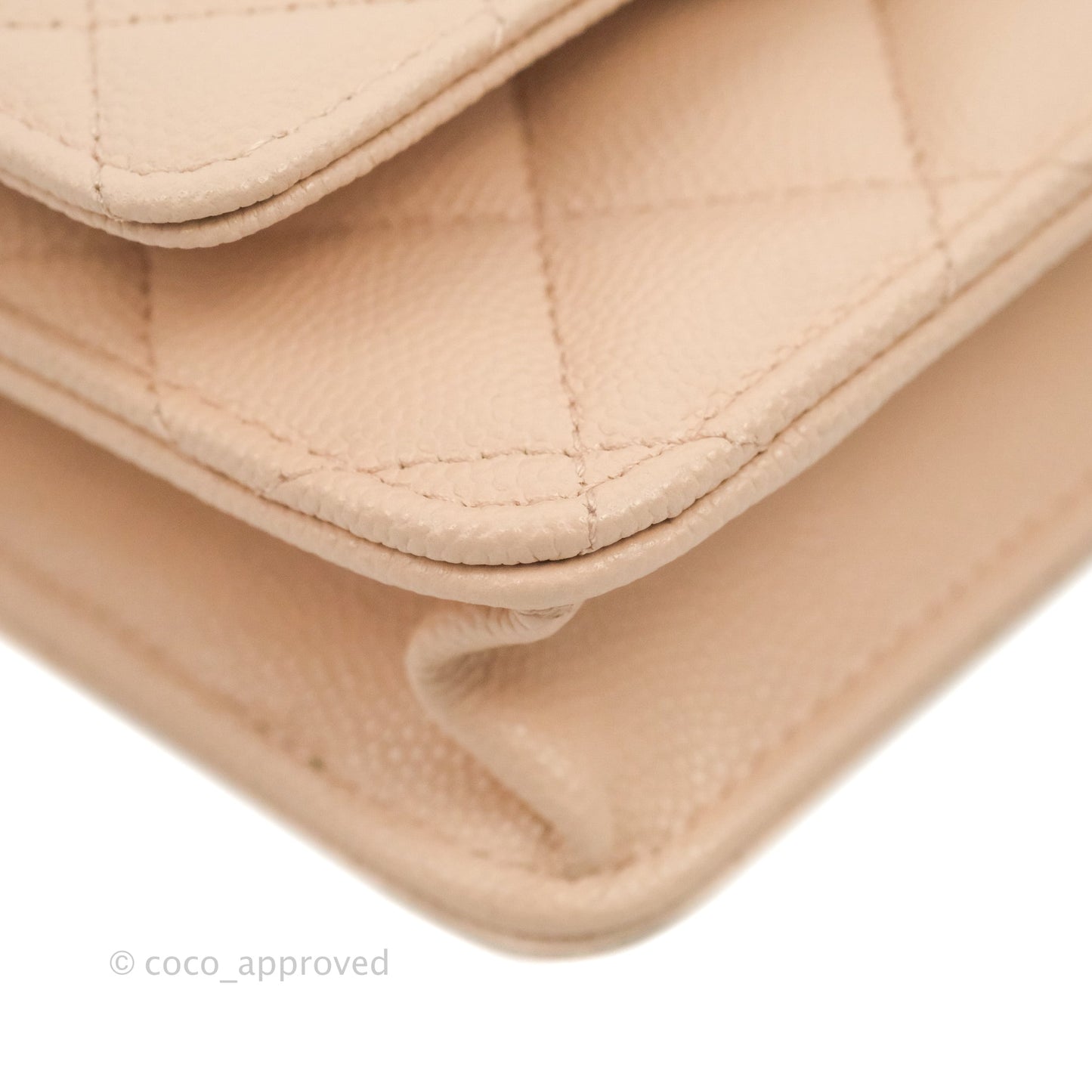 Chanel Quilted Classic Wallet on Chain WOC Light Beige Caviar Gold Hardware