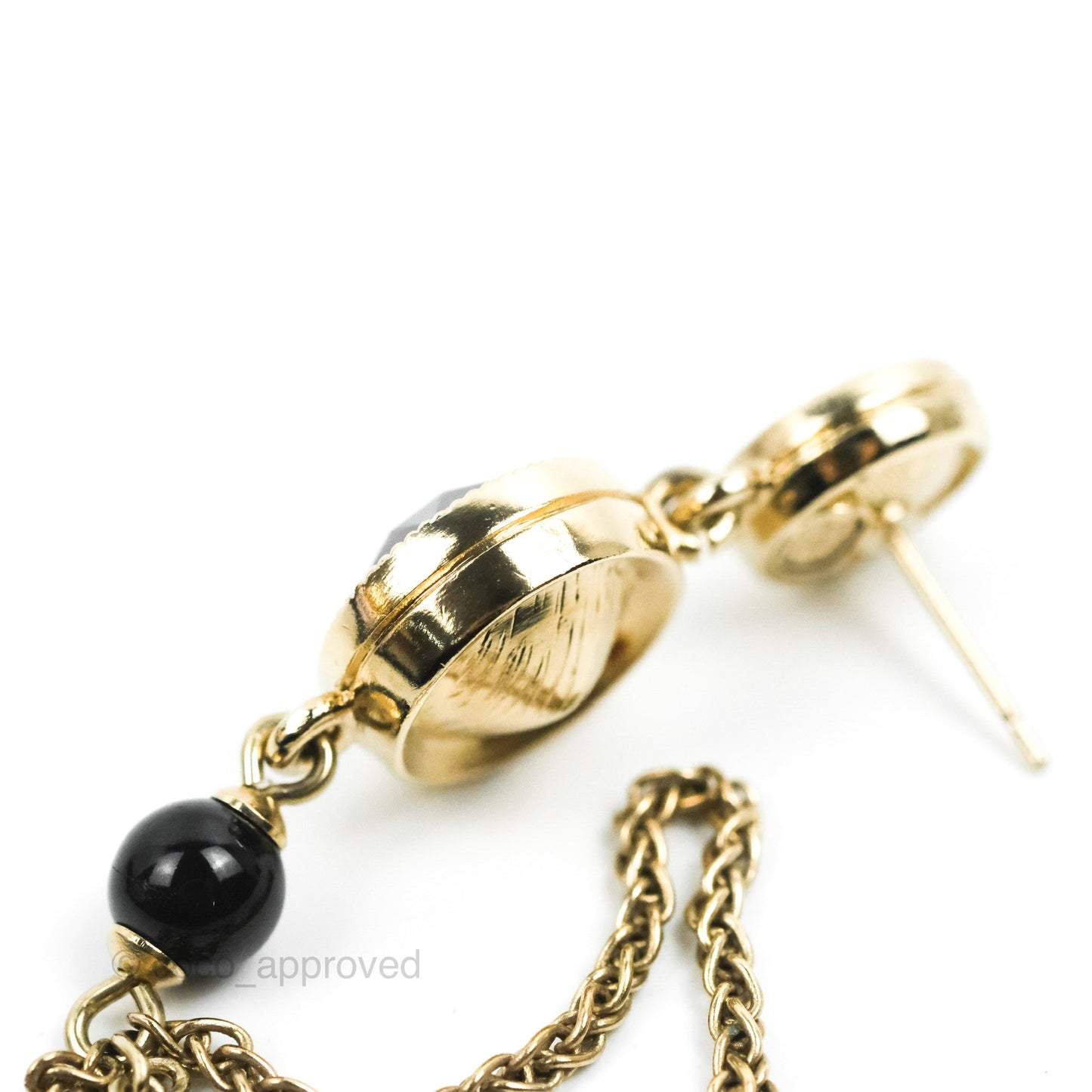 Chanel Black Resin Bead Long Drop Earrings Gold Tone 18B