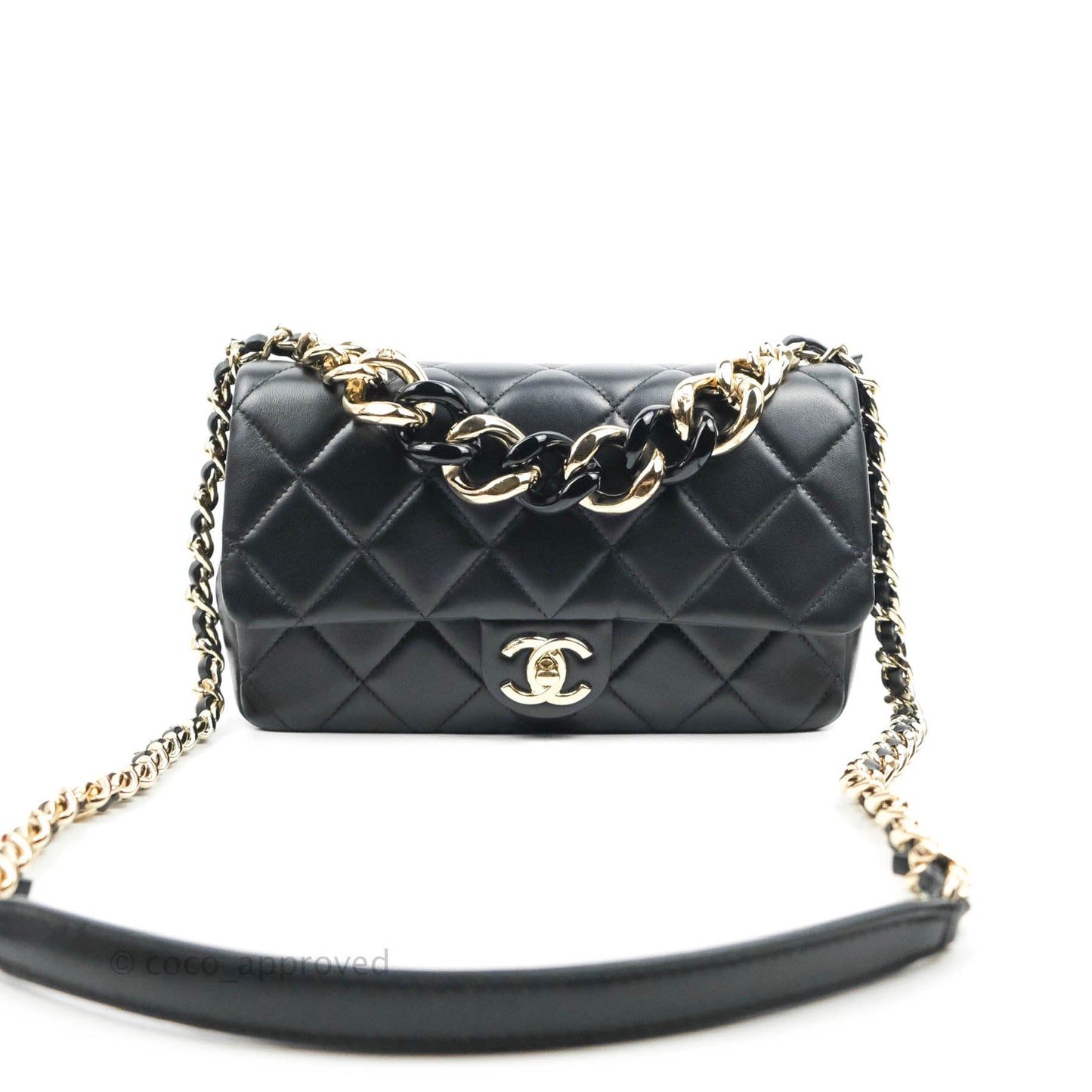 Chanel Quilted Large Resin Bi-Color Chain Flap Bag Black Lambskin Gold Hardware