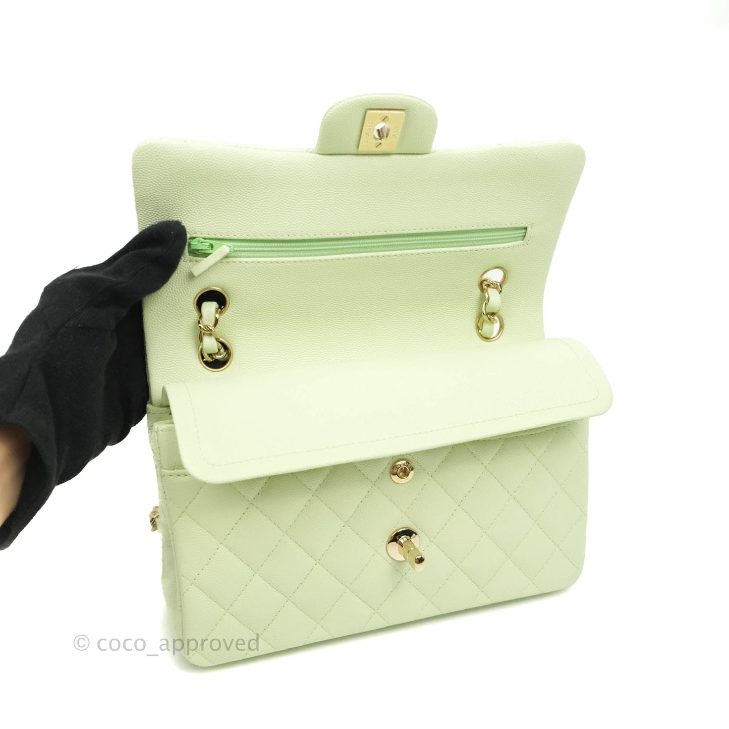 Chanel Small Quilted Classic Flap Mint Green Caviar Gold Hardware 22C