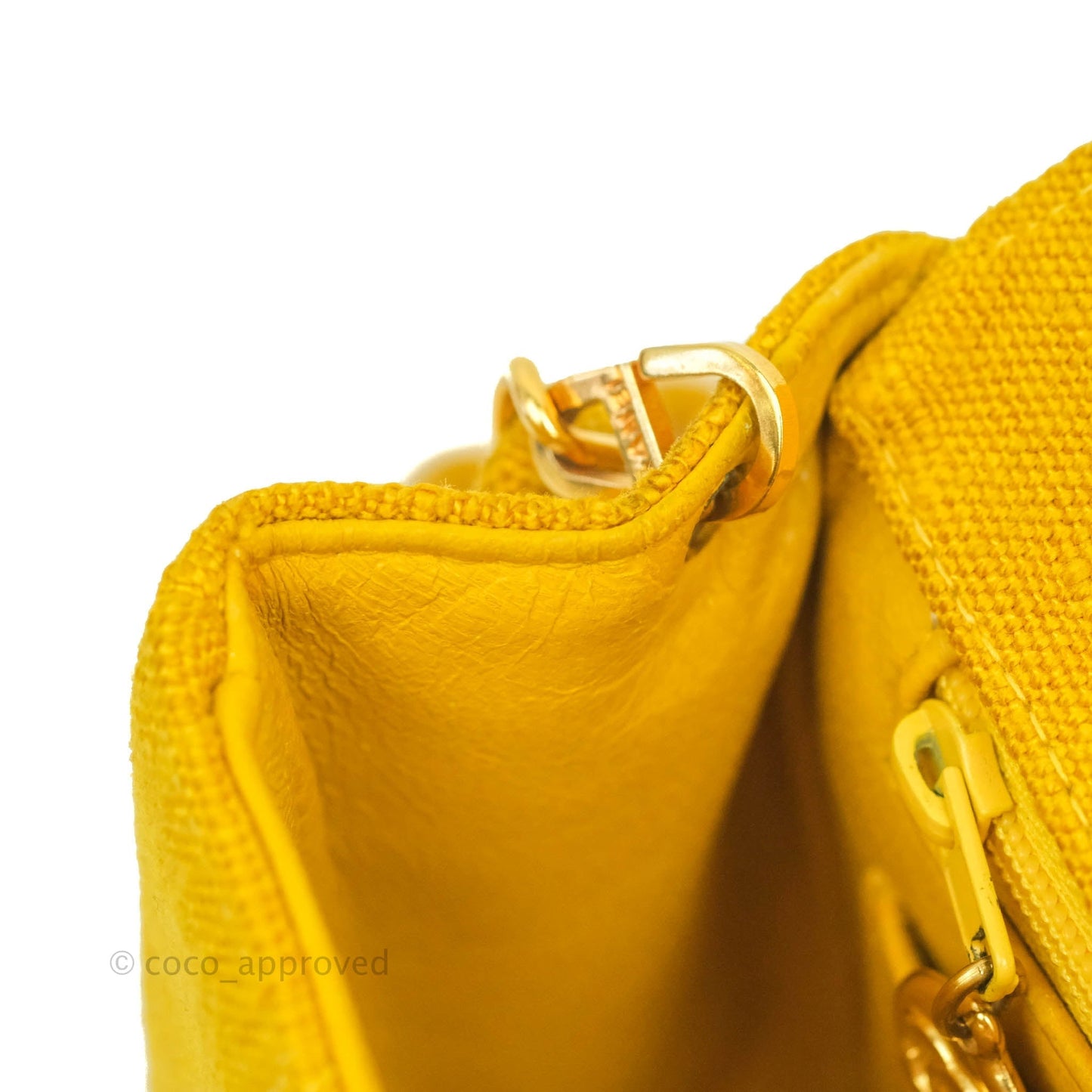 Chanel Vintage Small Classic Diana Flap Bag Yellow Linen Fabric 24K Gold Hardware