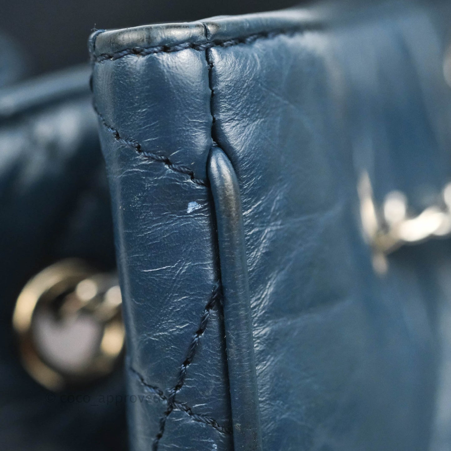 Chanel Drawstring Bucket Bag Dark Blue Aged Calfskin Silver Hardware