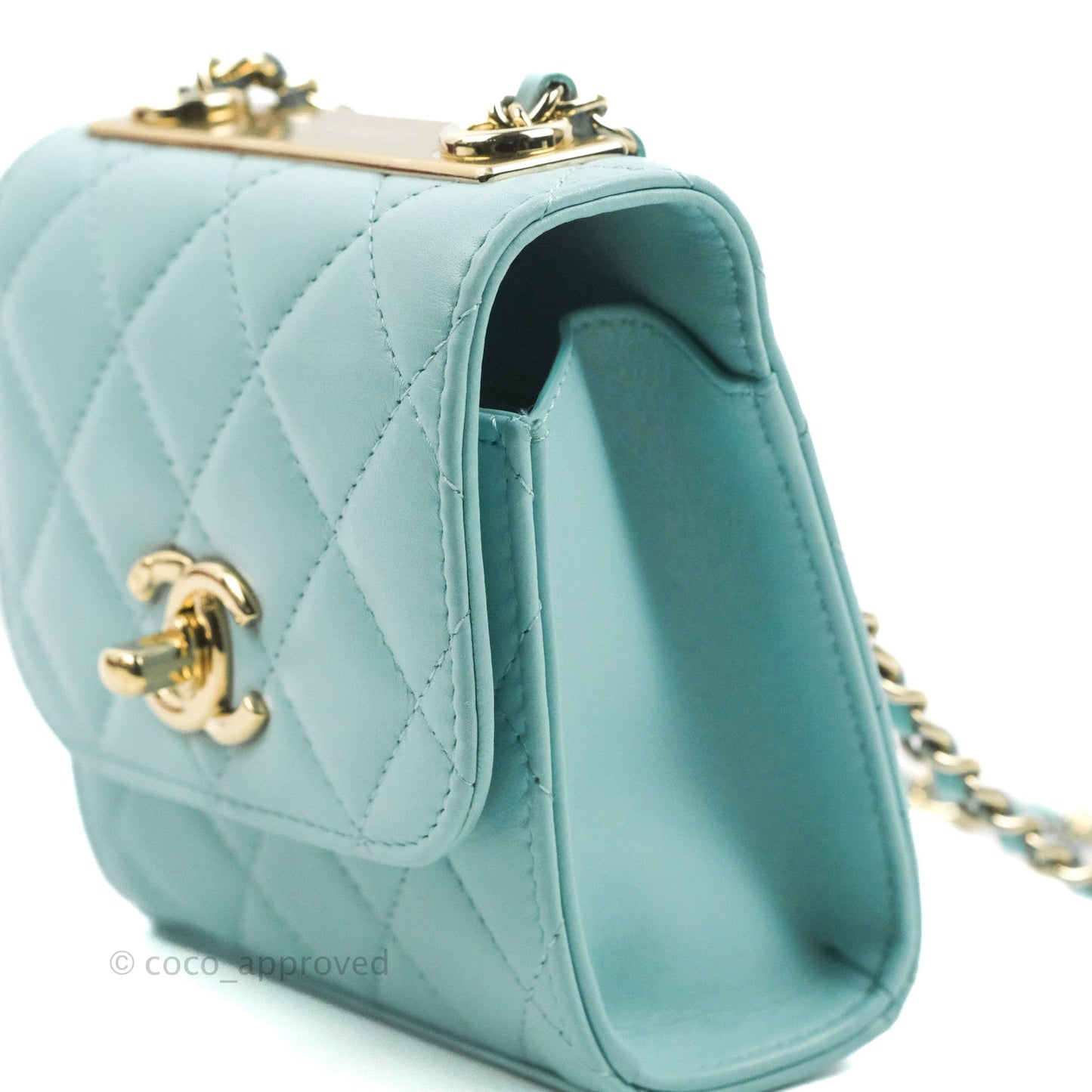 Chanel Mini Quilted Trendy CC Clutch With Chain Tiffany Blue Lambskin Gold Hardware