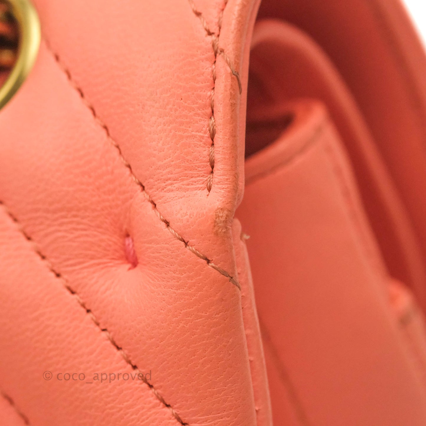 Chanel Classic M/L Medium Chevron Double Flap Coral Pink Lambskin Aged Gold Hardware