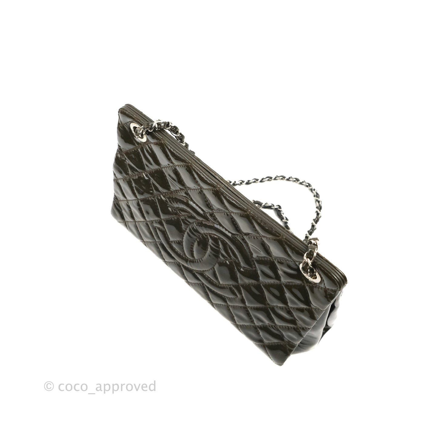 Chanel CC Tote Quilted Dark Green Patent Silver Hardware