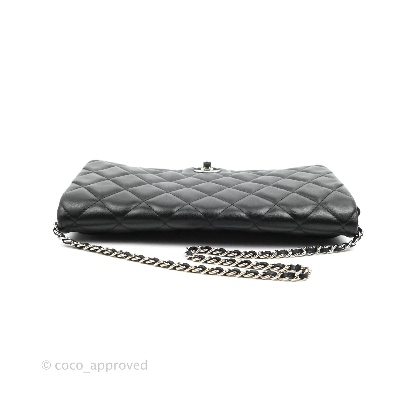 Chanel Quilted Clutch with Chain Lambskin Black Silver Hardware