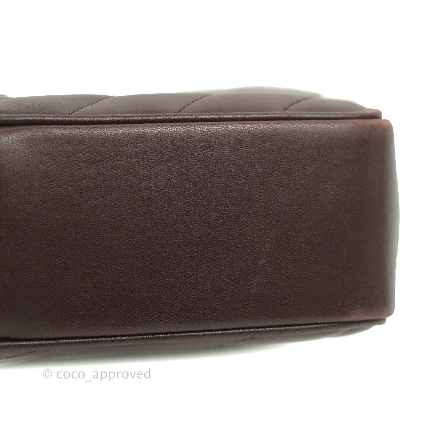 Chanel CC Signature Flap Bag Diagonal Burgundy Calfskin Aged Gold Hardware