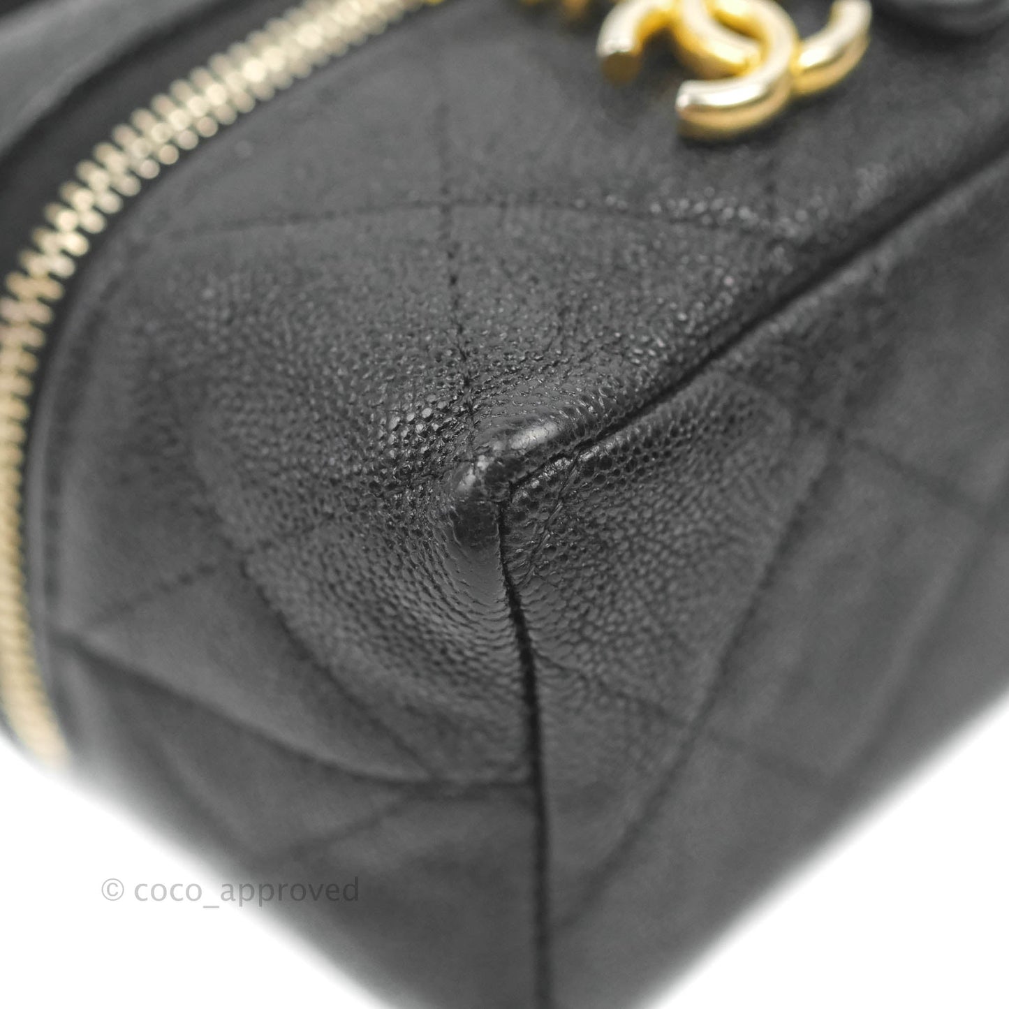 Chanel Quilted Mini Top Handle Vanity With Chain Black Caviar Aged Gold Hardware