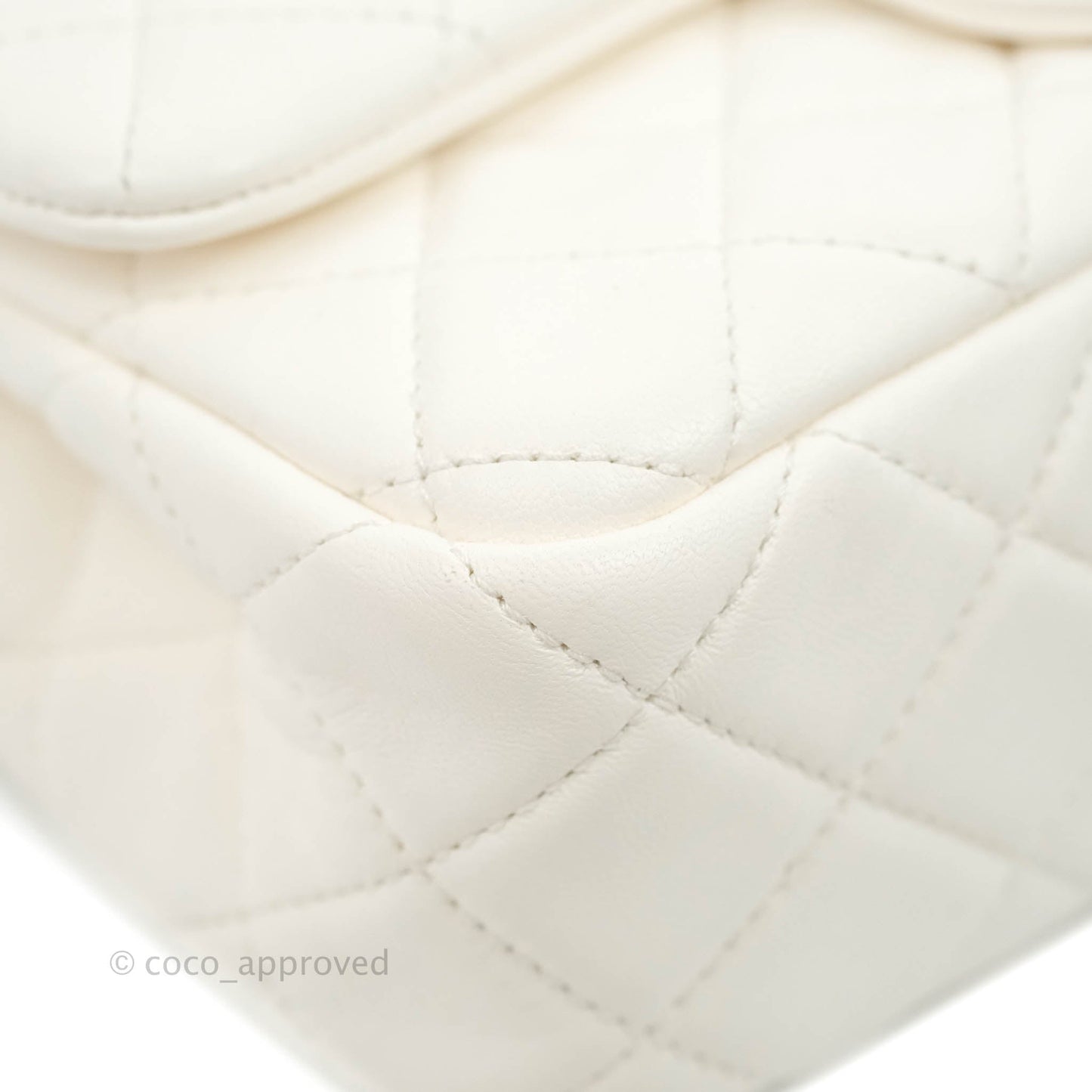 Chanel Mini Rectangular Pearl Crush Quilted White Lambskin Aged Gold Hardware