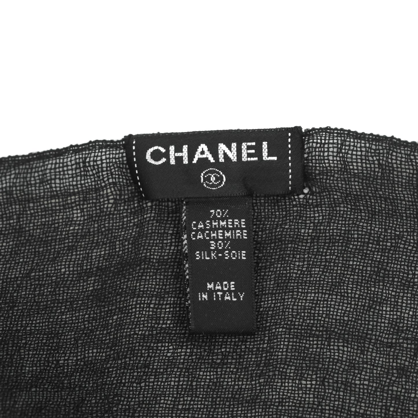 Chanel CC Cashmere Silk Scarf Black & White