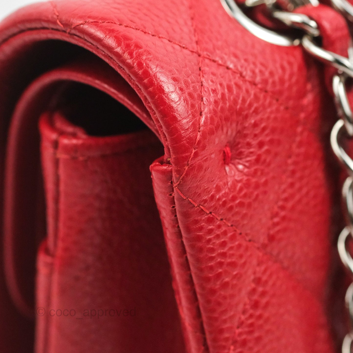 Chanel Classic M/L Medium Flap Quilted Red Caviar Silver Hardware