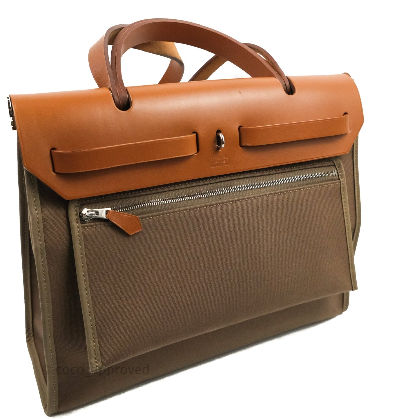Hermès Herbag Zip 31 Etoupe/Fauve Canvas Palladium Hardware