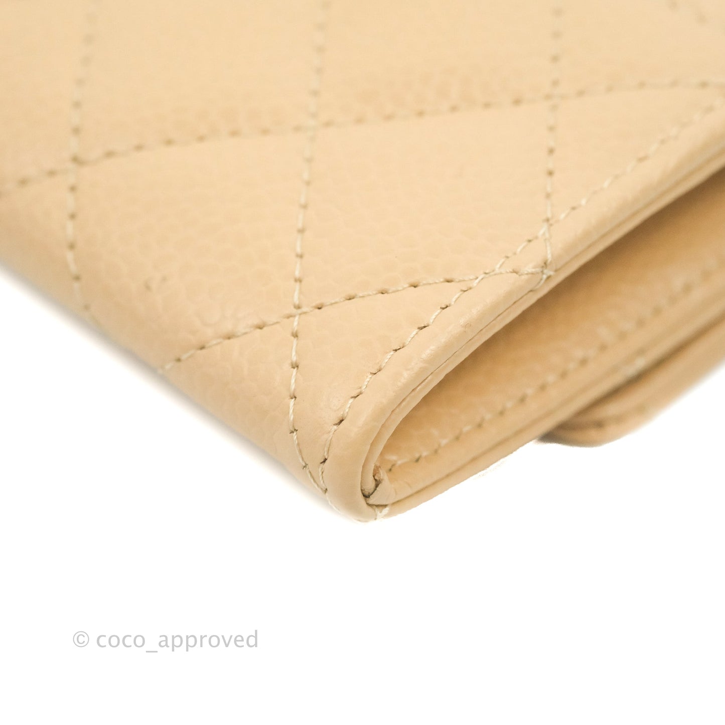 Chanel Quilted Flap Card Holder Beige Caviar Gold Hardware