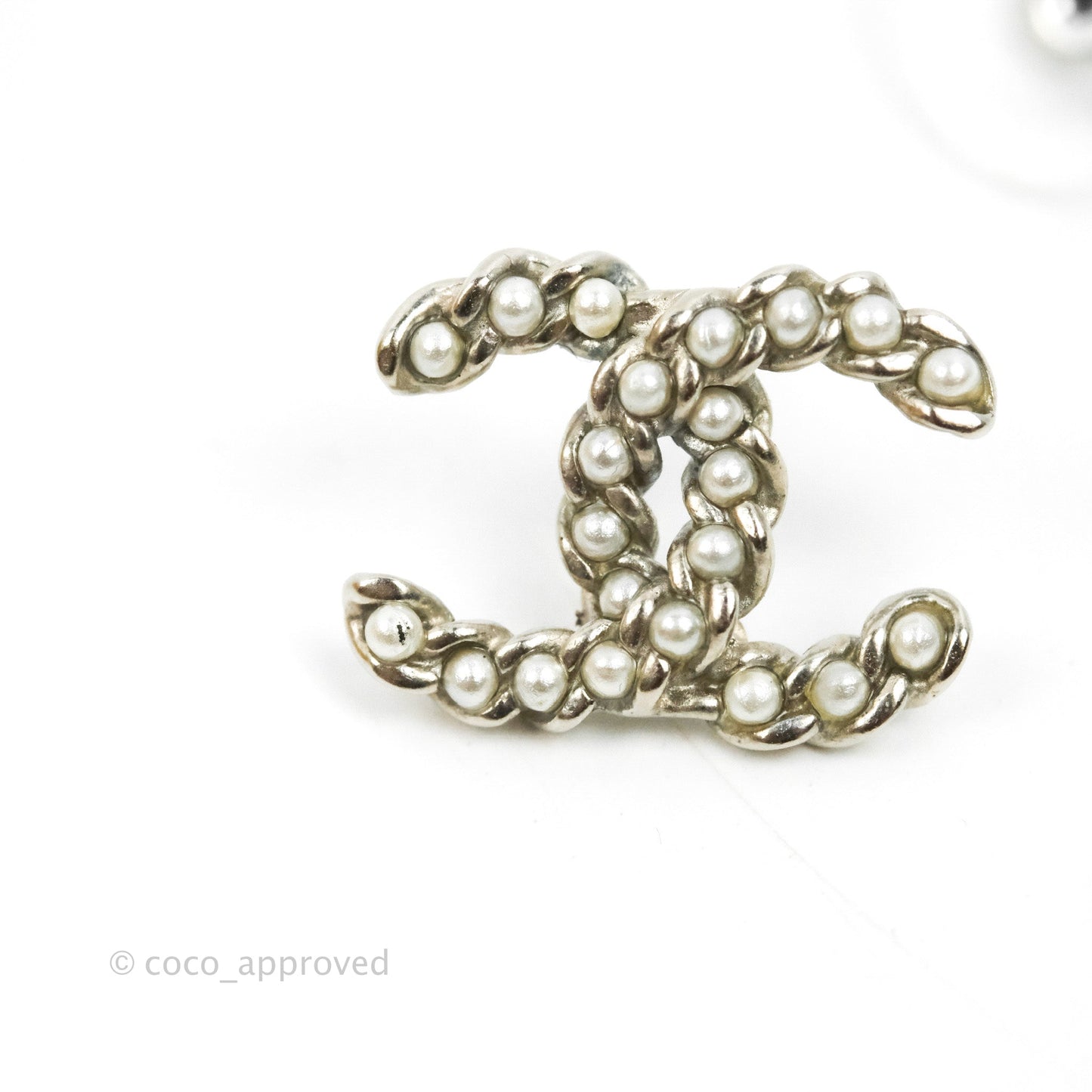 Chanel CC Pearl Earrings Silver Hardware 15P