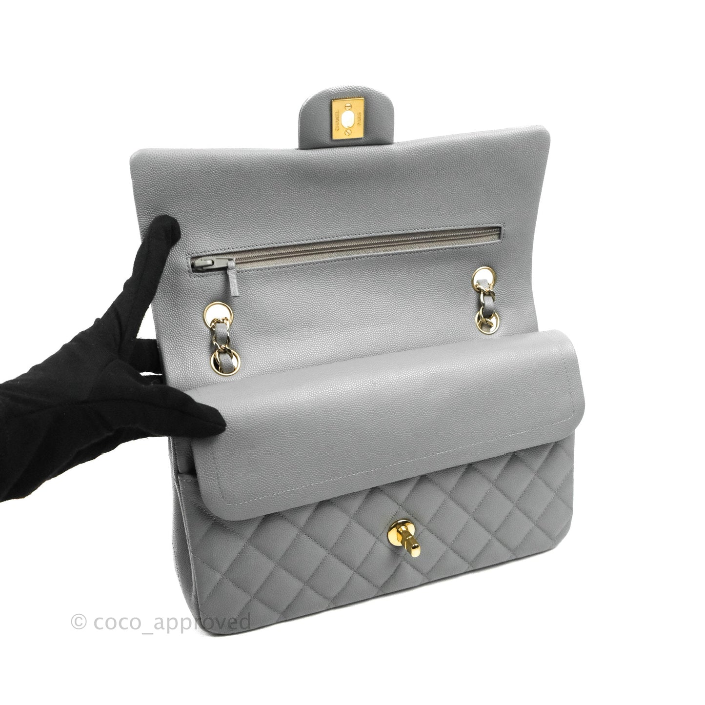 Chanel Classic Medium M/L Flap Dark Grey Caviar Gold Hardware 20C