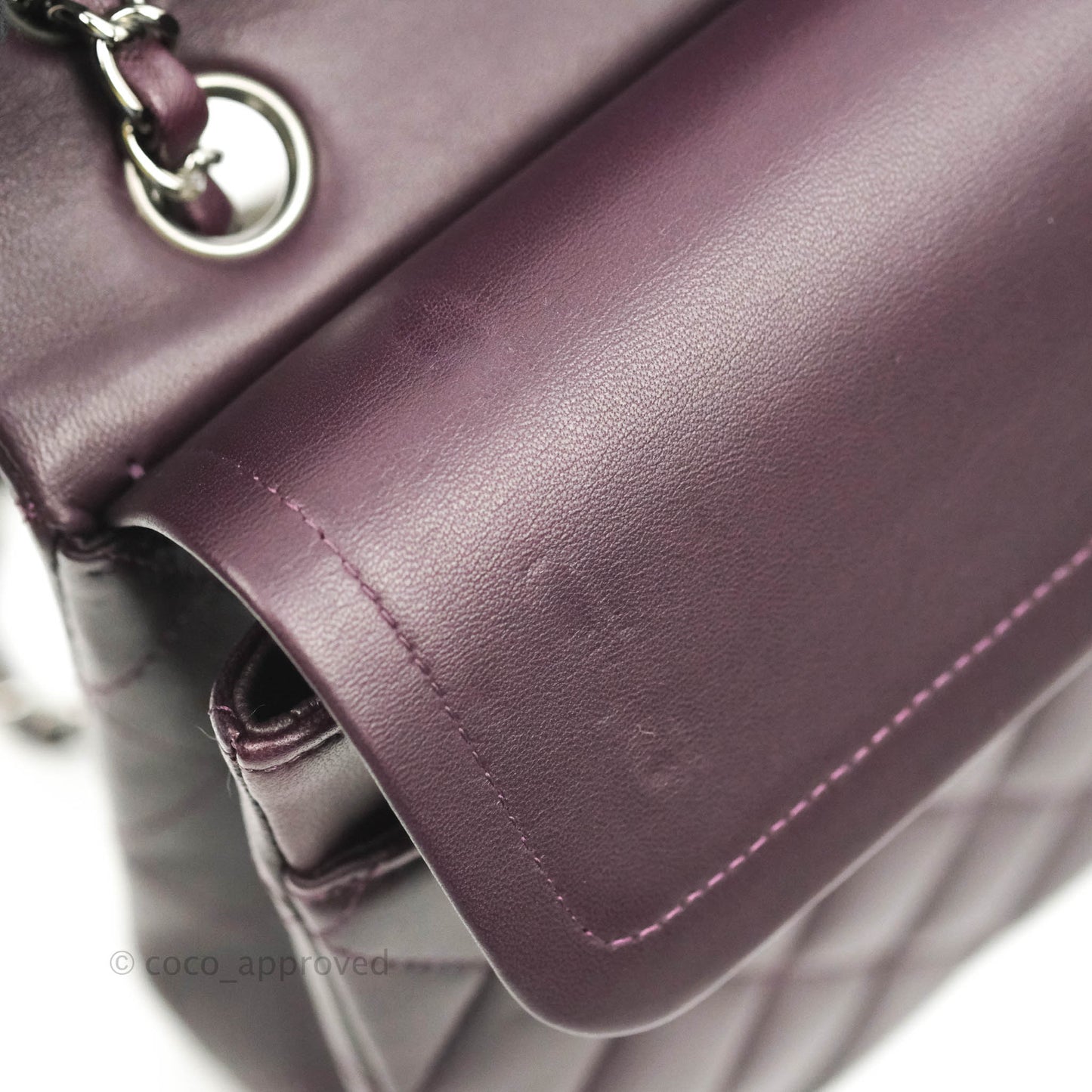 Chanel Classic M/L Medium Flap Quilted Purple Burgundy Lambskin Silver Hardware