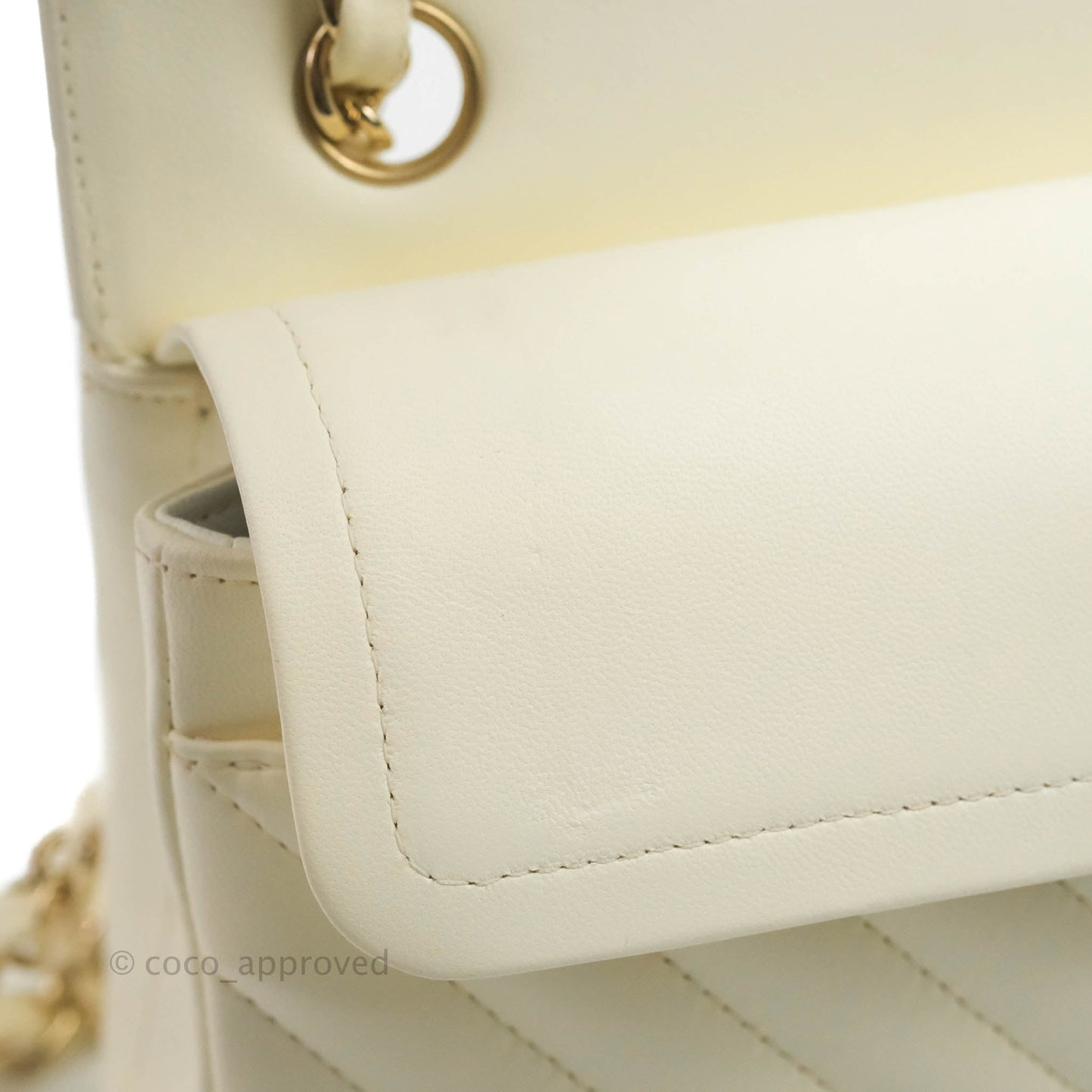 Chanel Classic Chevron S/M Small Double Flap Ivory White Lambskin Gold Hardware